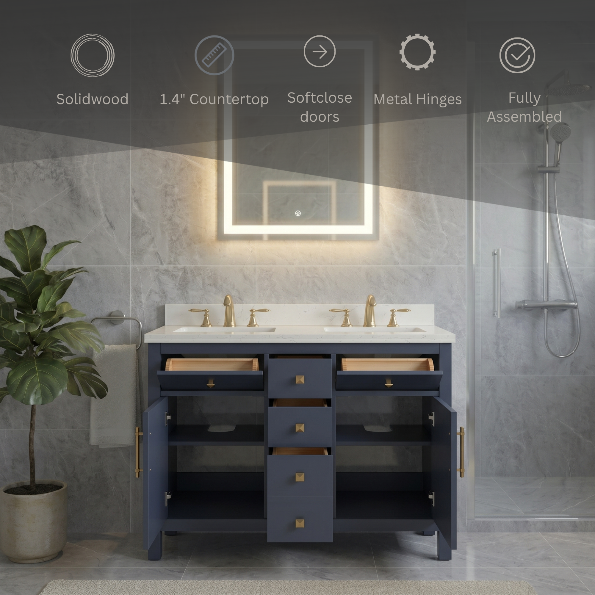 Lavanti Oakford - Navy Blue 48"  Double Sink