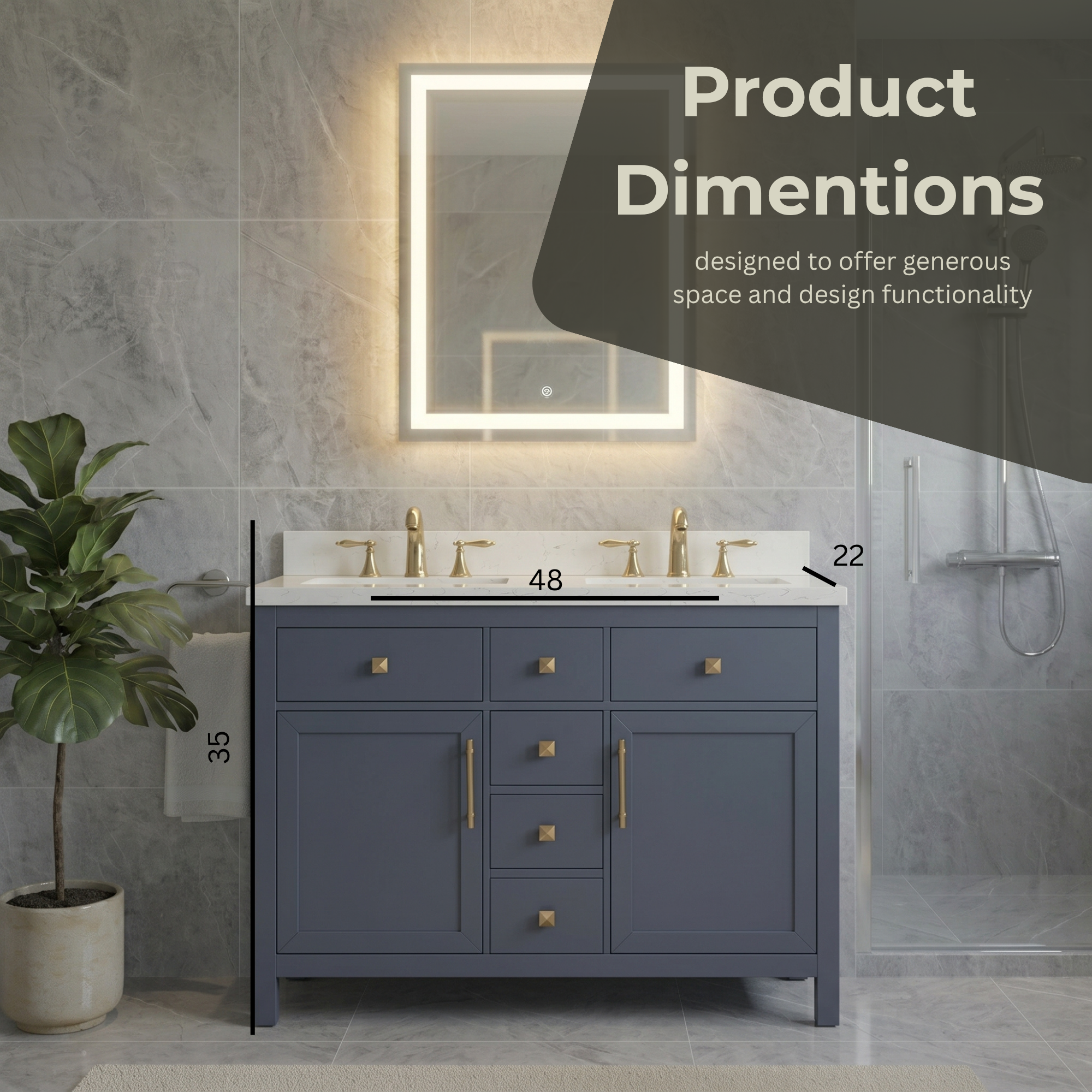 Lavanti Oakford - Navy Blue 48"  Double Sink