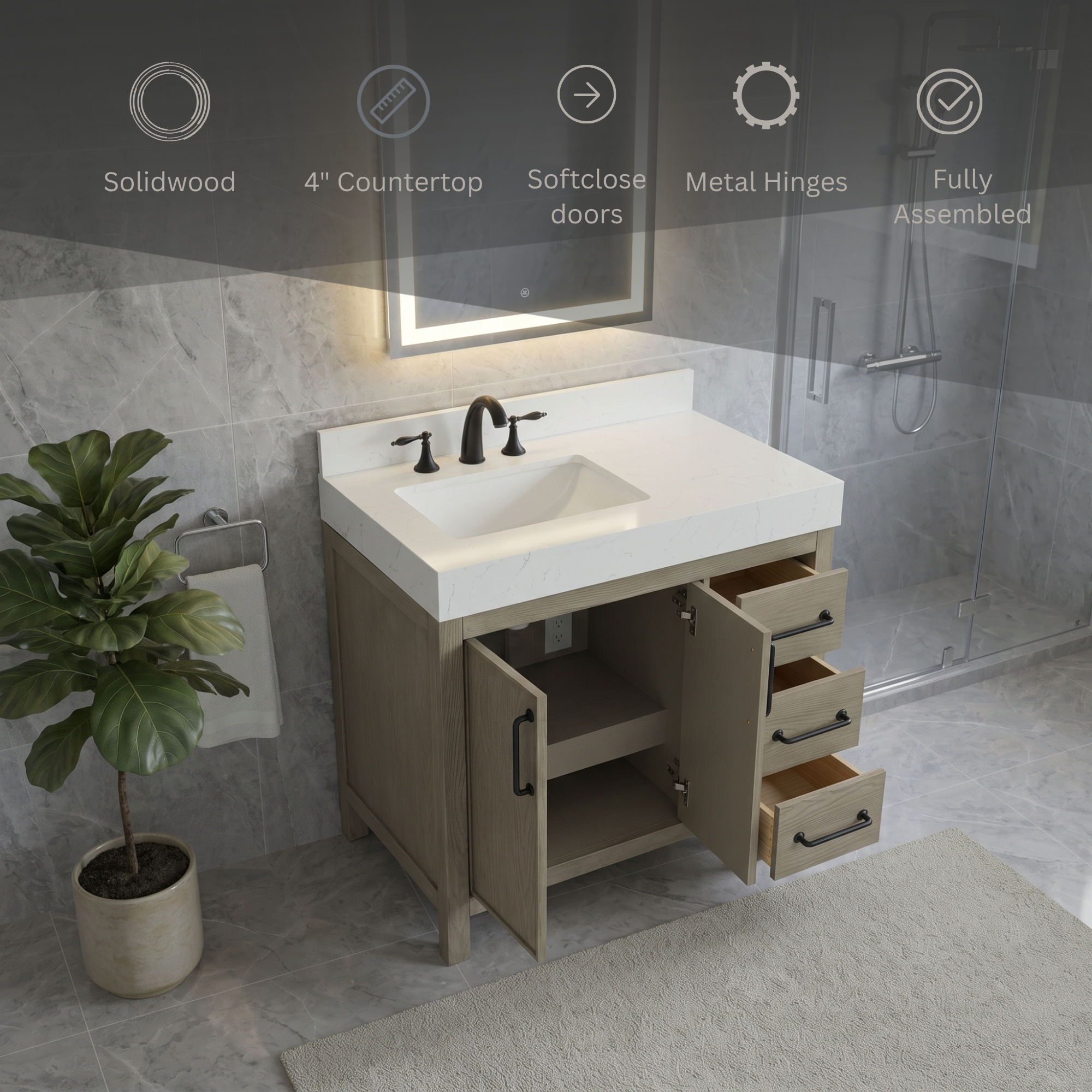 Lavanti Valvet - Firwood Gray 36" Left Sink