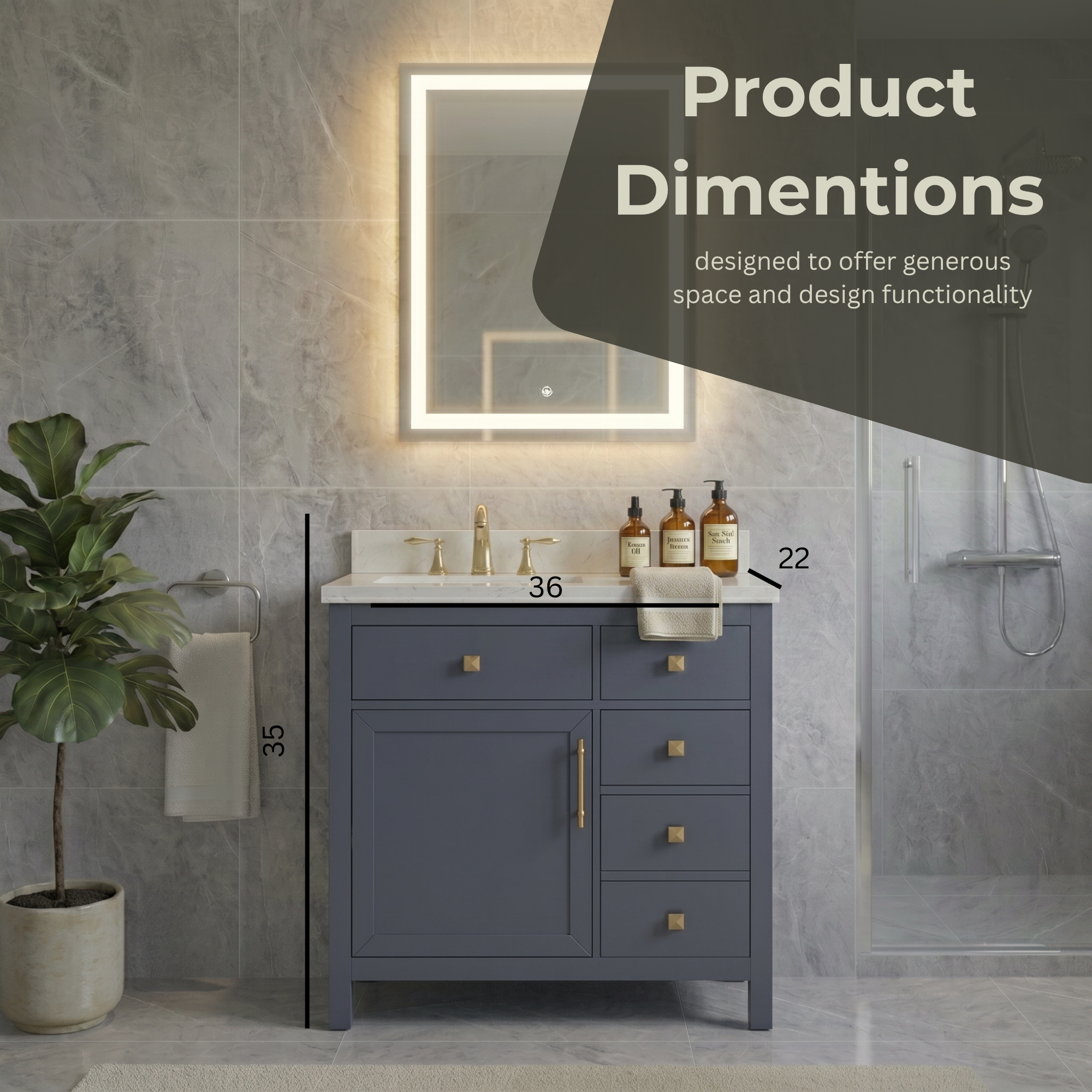Lavanti Oakford - Navy Blue 36" Left Sink