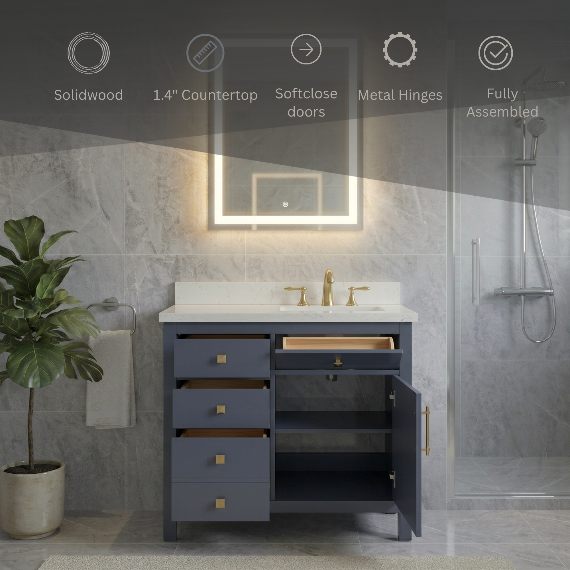 Lavanti Oakford - Navy Blue 36" Right Sink