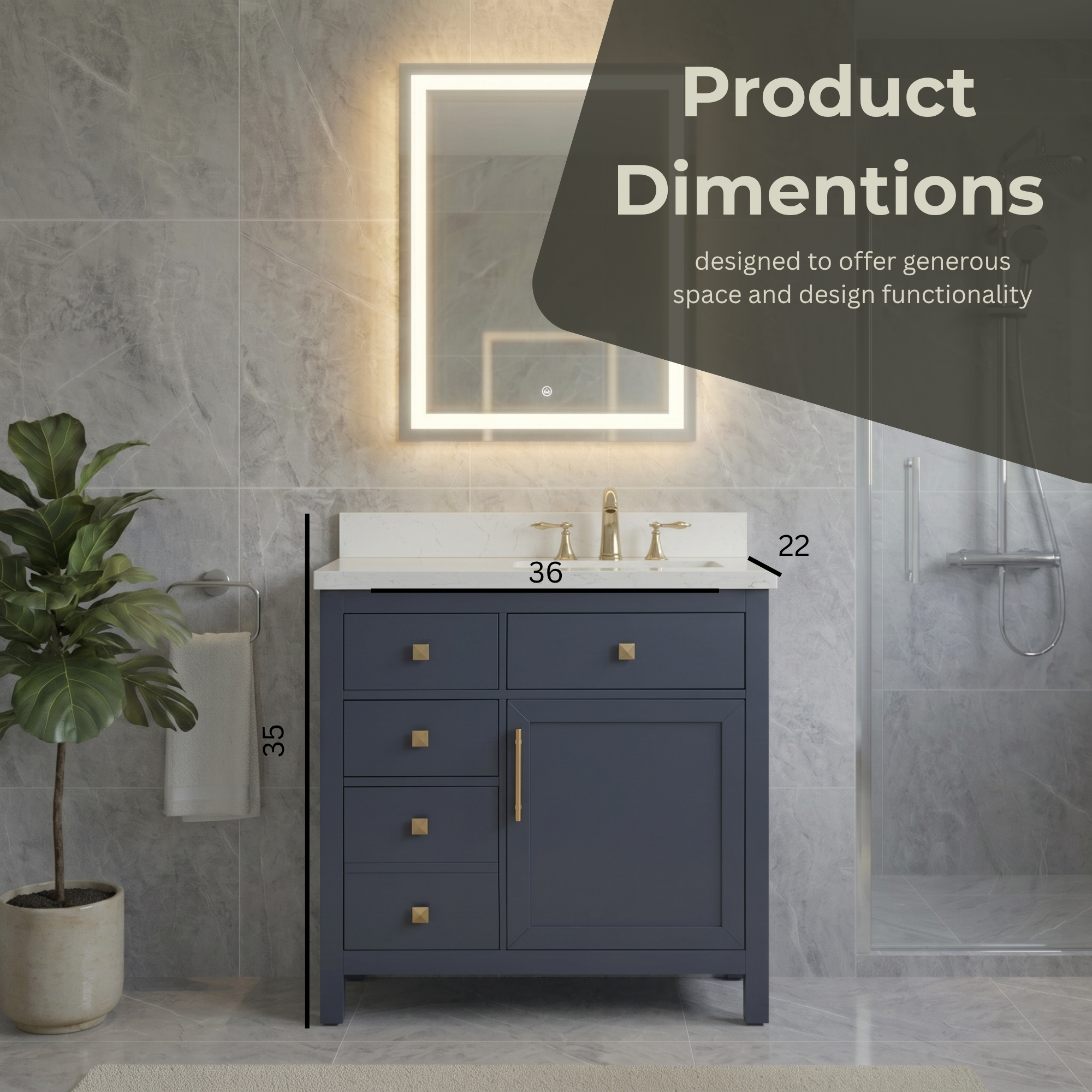 Lavanti Oakford - Navy Blue 36" Right Sink