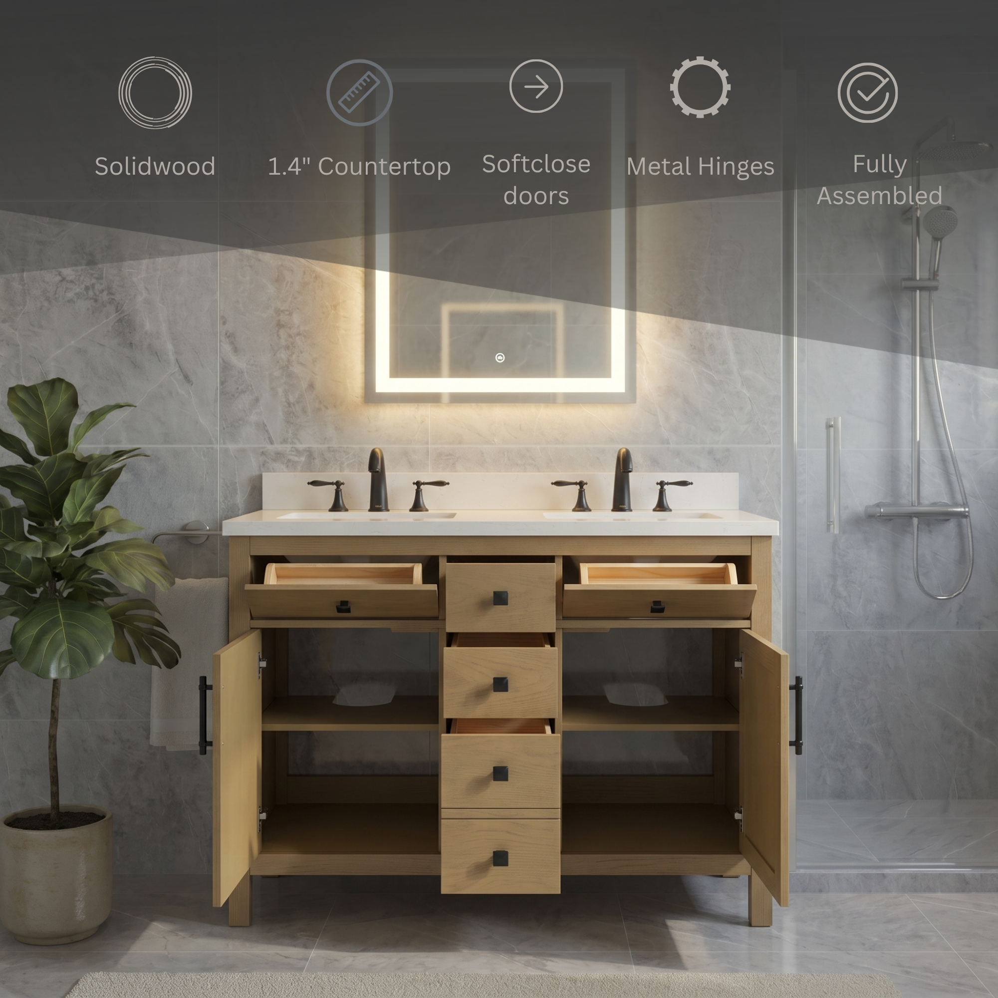Lavanti Oakford - Oak 48" Double Sink