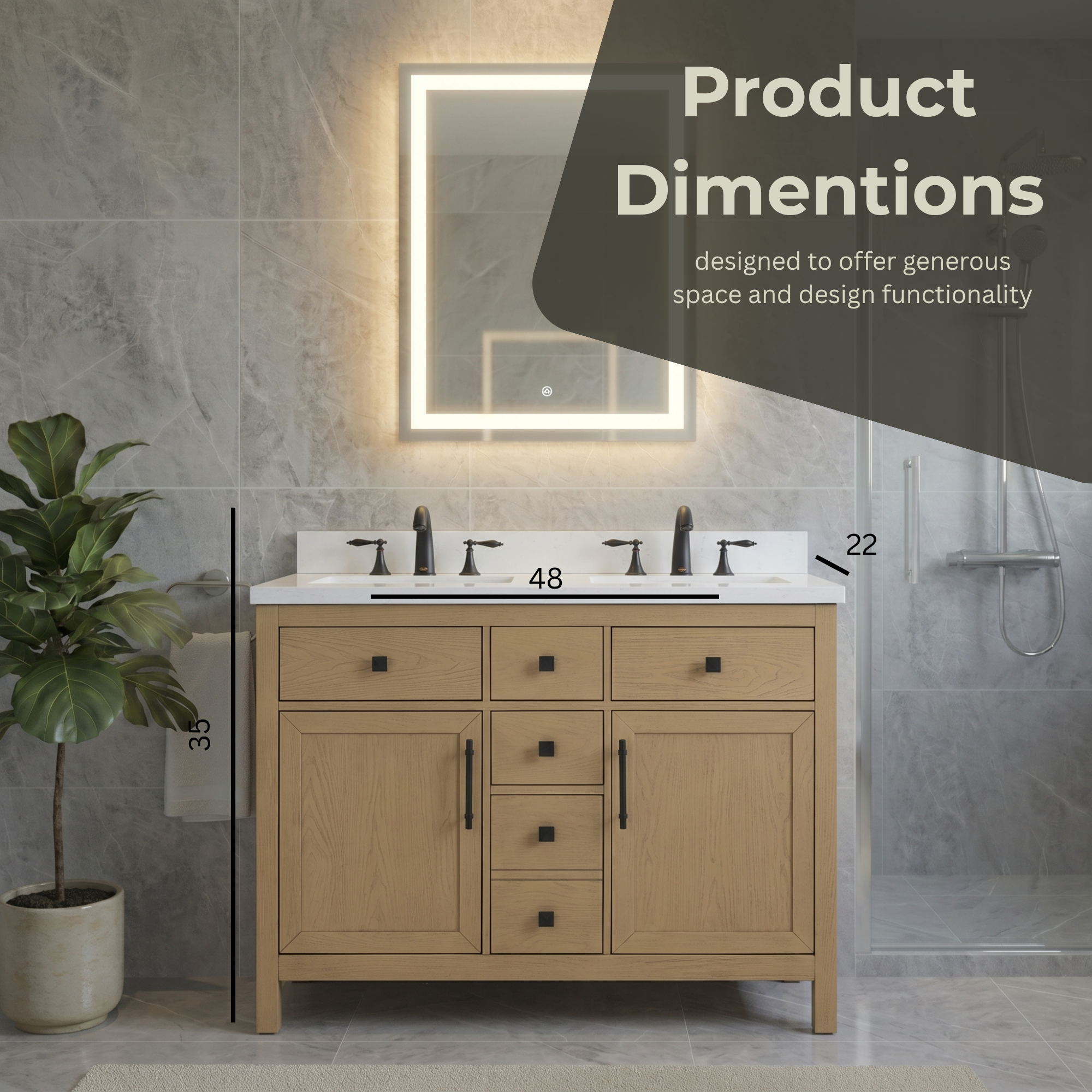 Lavanti Oakford - Oak 48" Double Sink