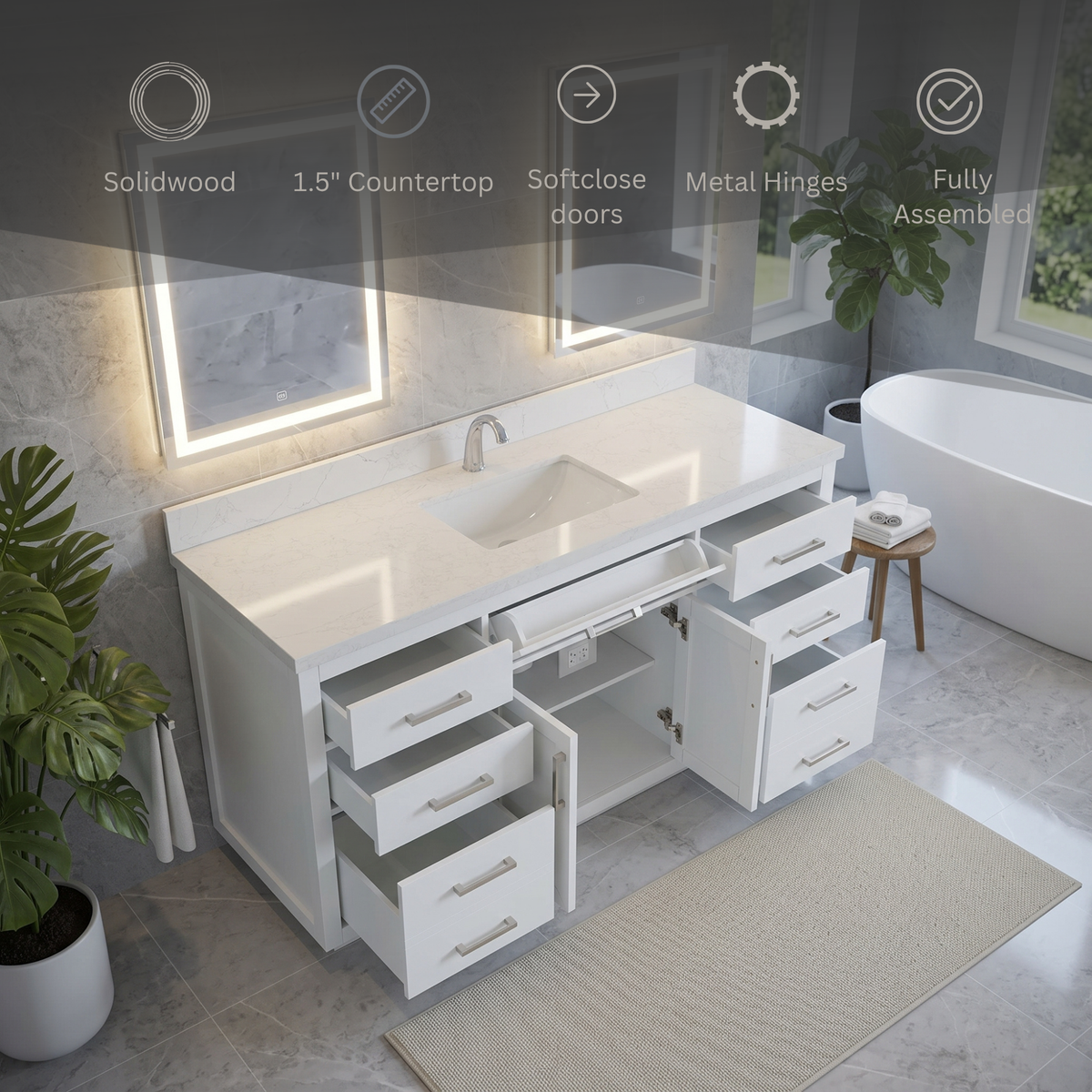 Lavanti Aberio - White 60" Single Sink