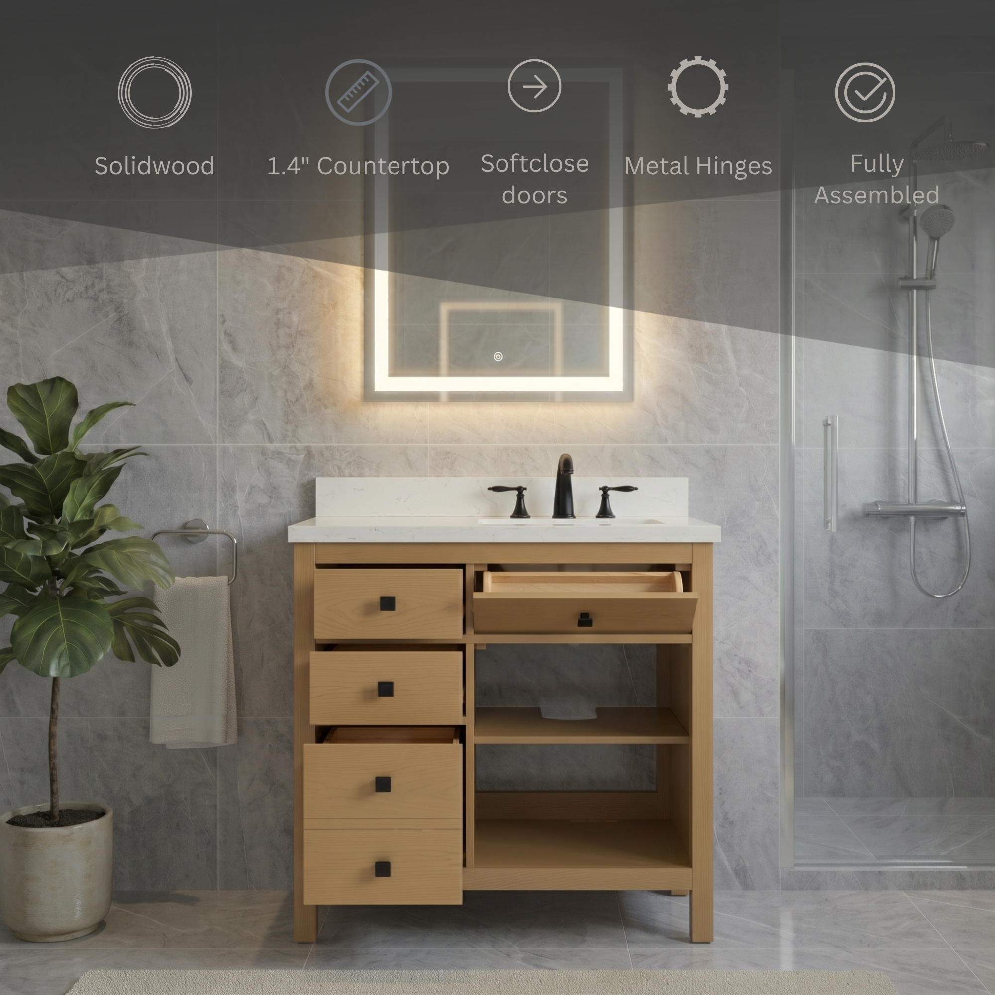 Lavanti Oakford - Oak 36" Right Sink