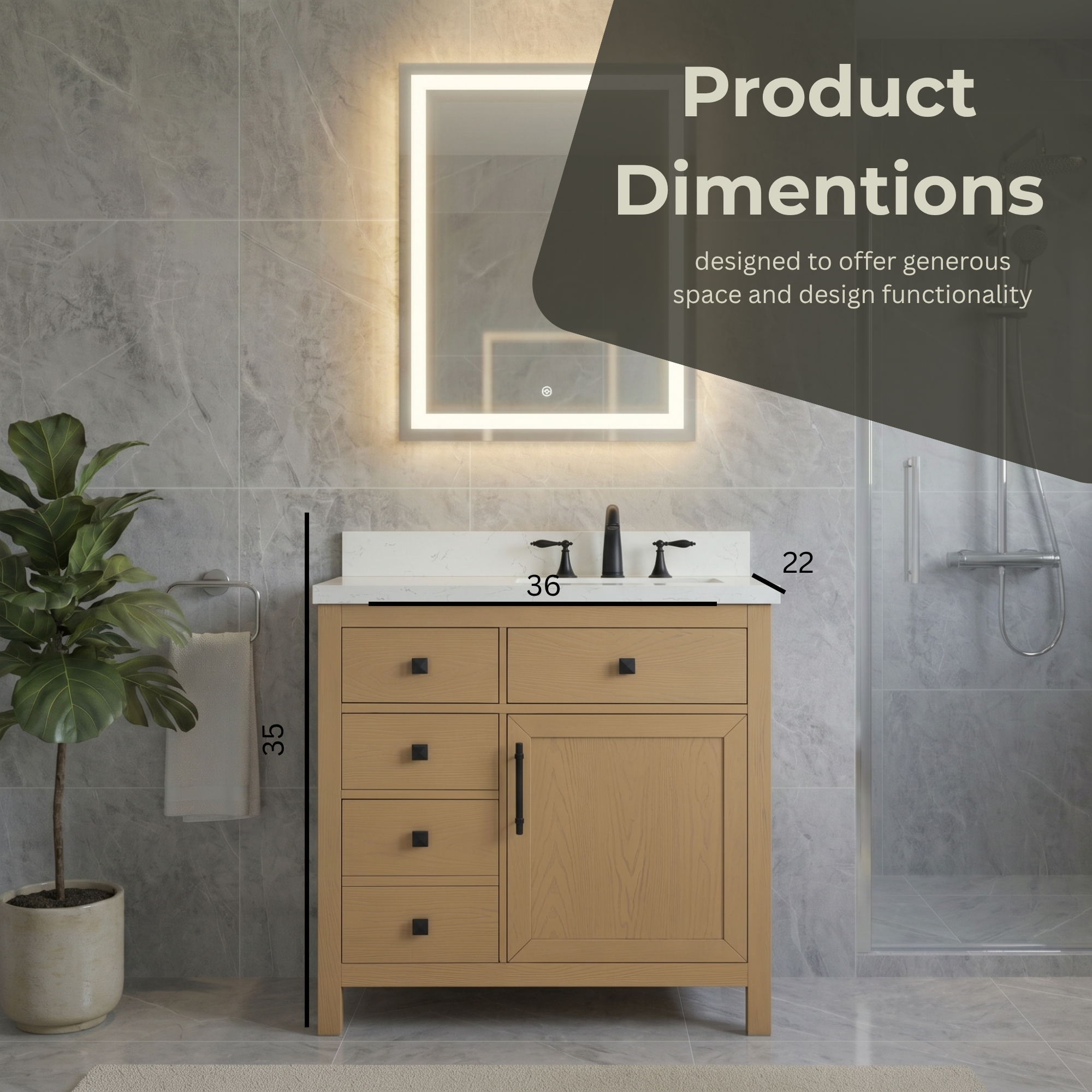 Lavanti Oakford - Oak 36" Right Sink