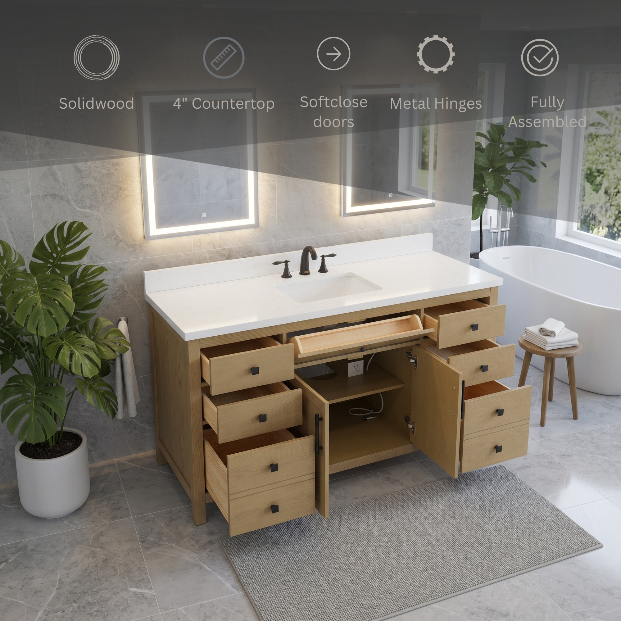 Lavanti Oakford - Oak 60" Single Sink