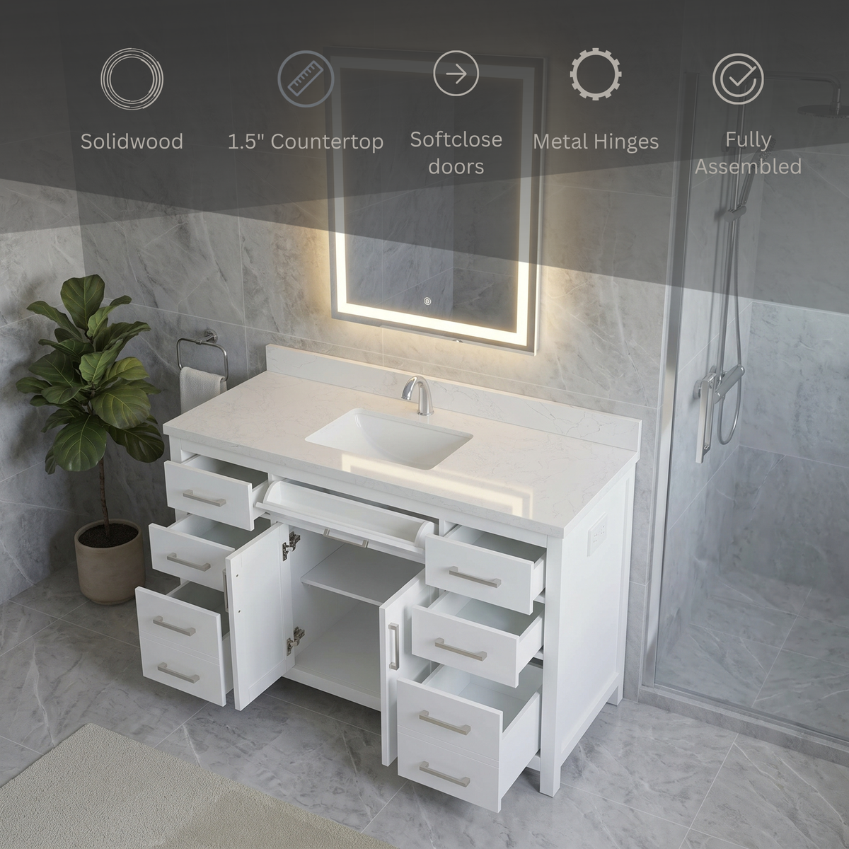 Lavanti Aberio - White 54" Single Sink