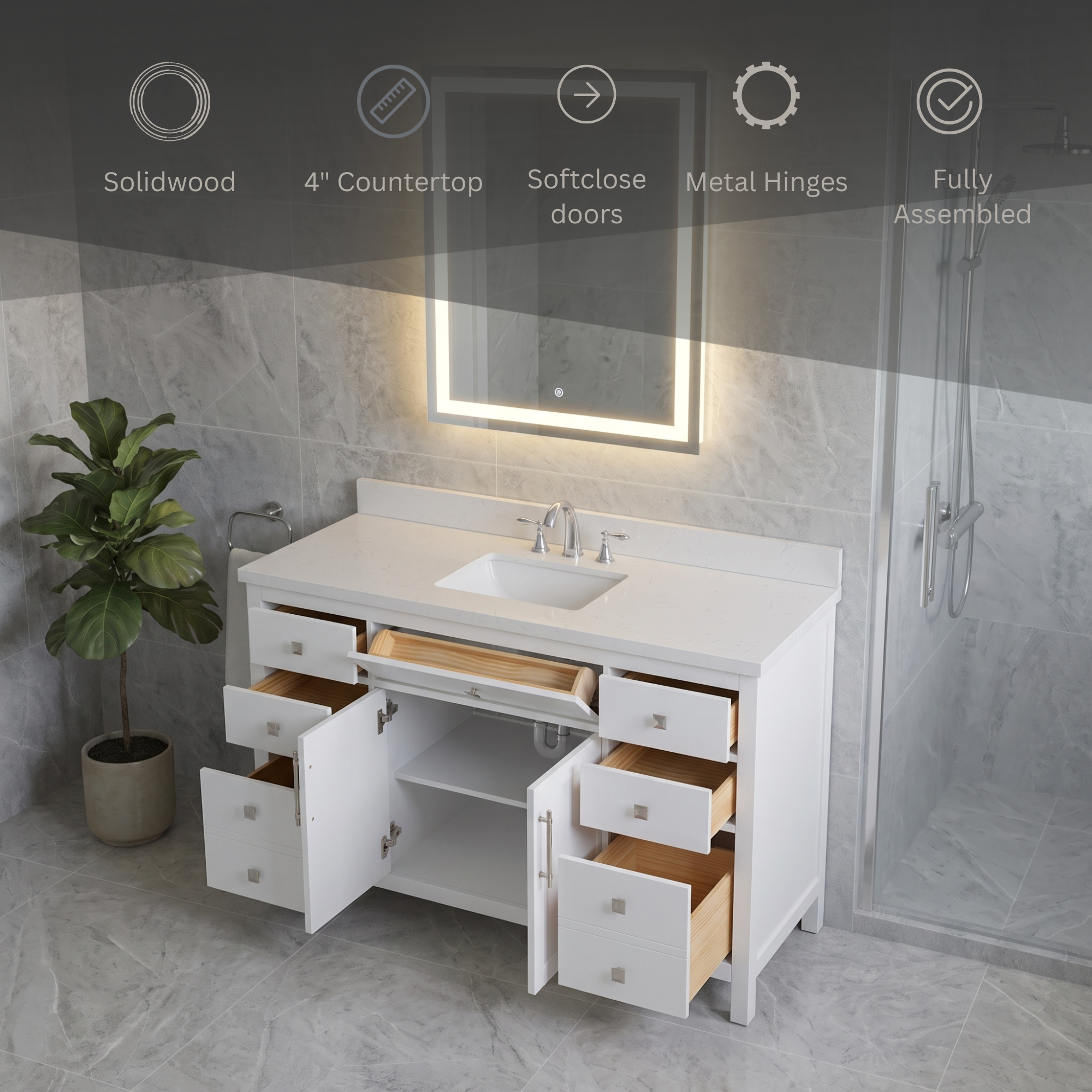 Lavanti Oakford - White 60" Single Sink
