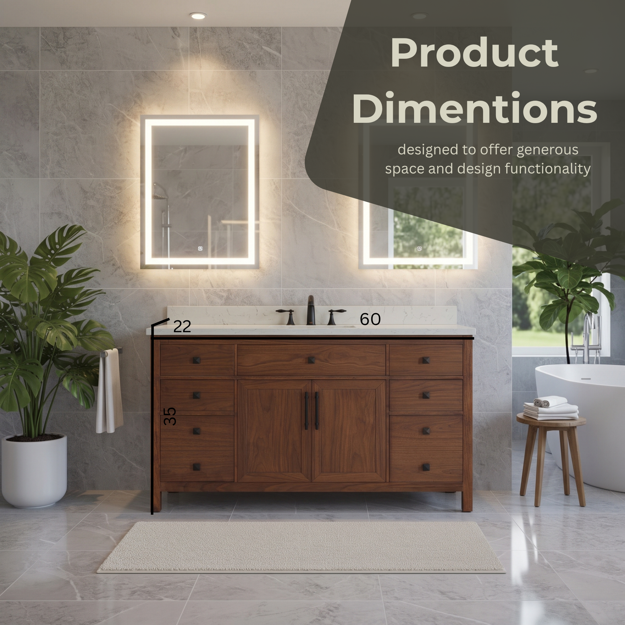 Lavanti Oakford - Walnut 60" Single Sink