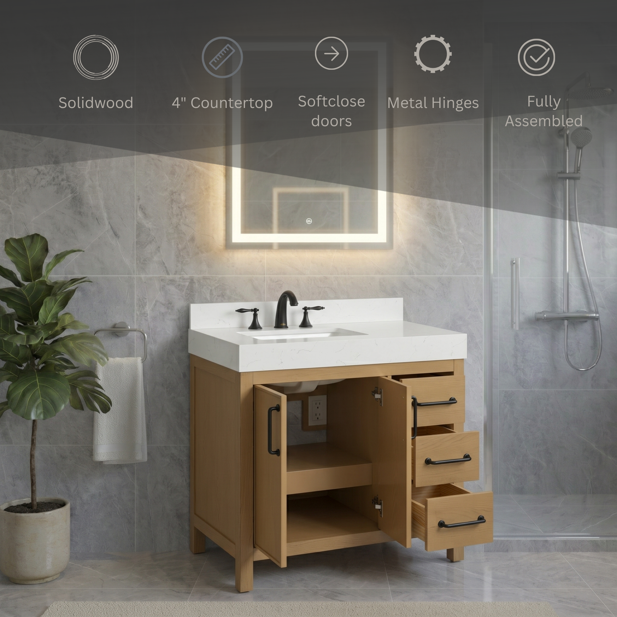 Lavanti Valvet - Oak 36" Left Sink