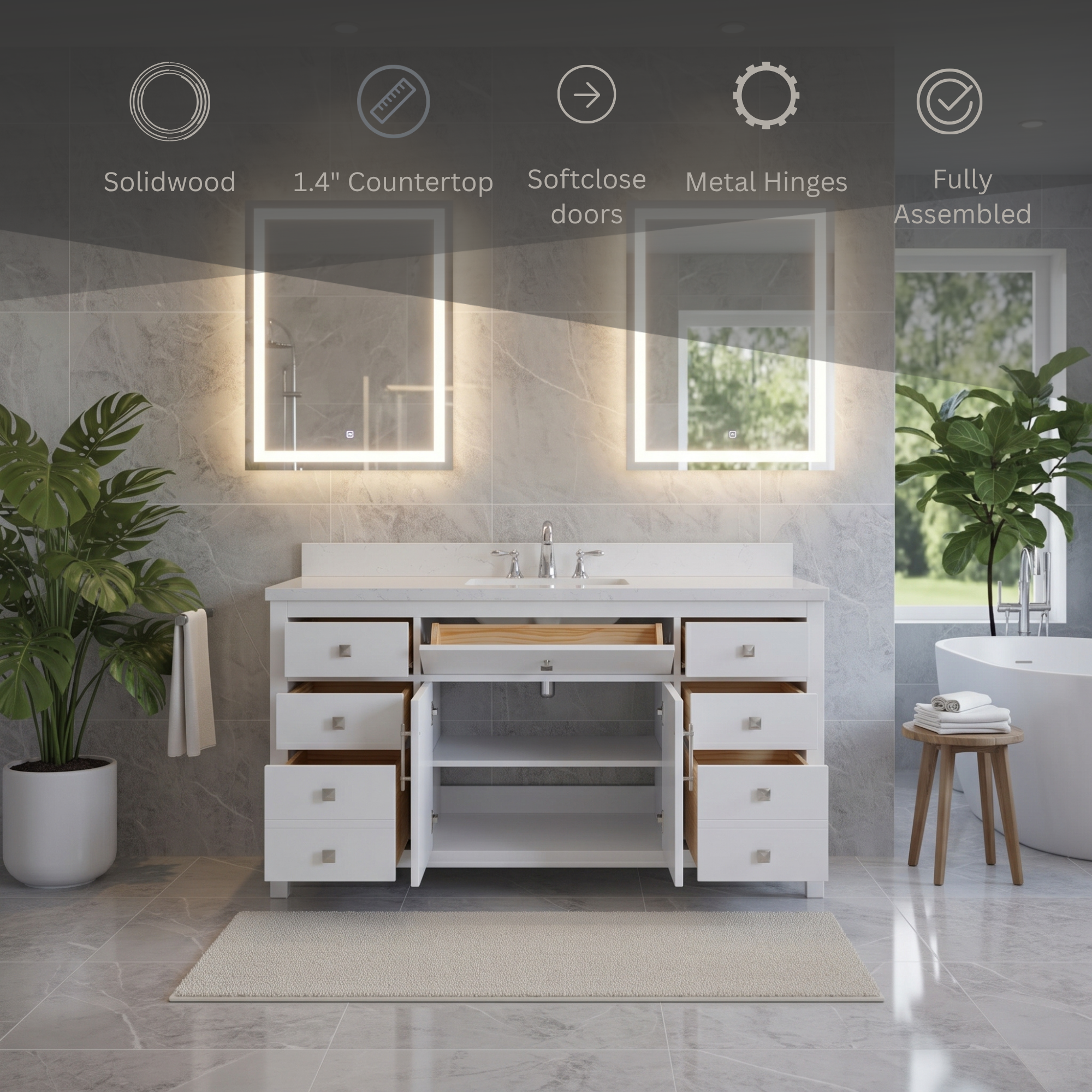 Lavanti Oakford - White 60" Single Sink