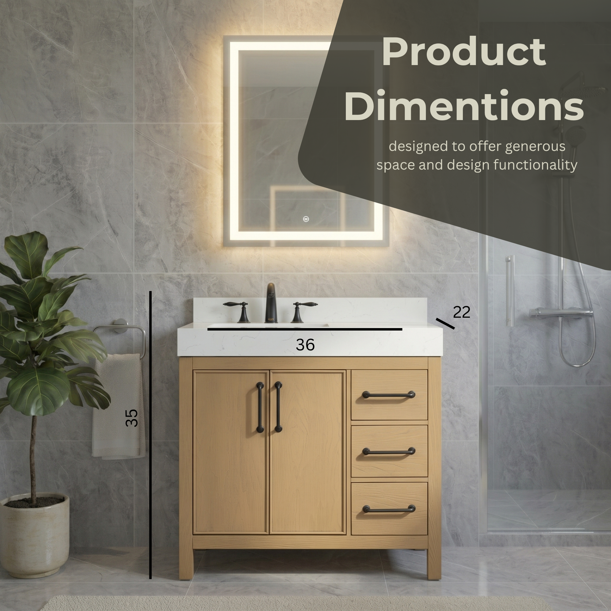 Lavanti Valvet - Oak 36" Left Sink