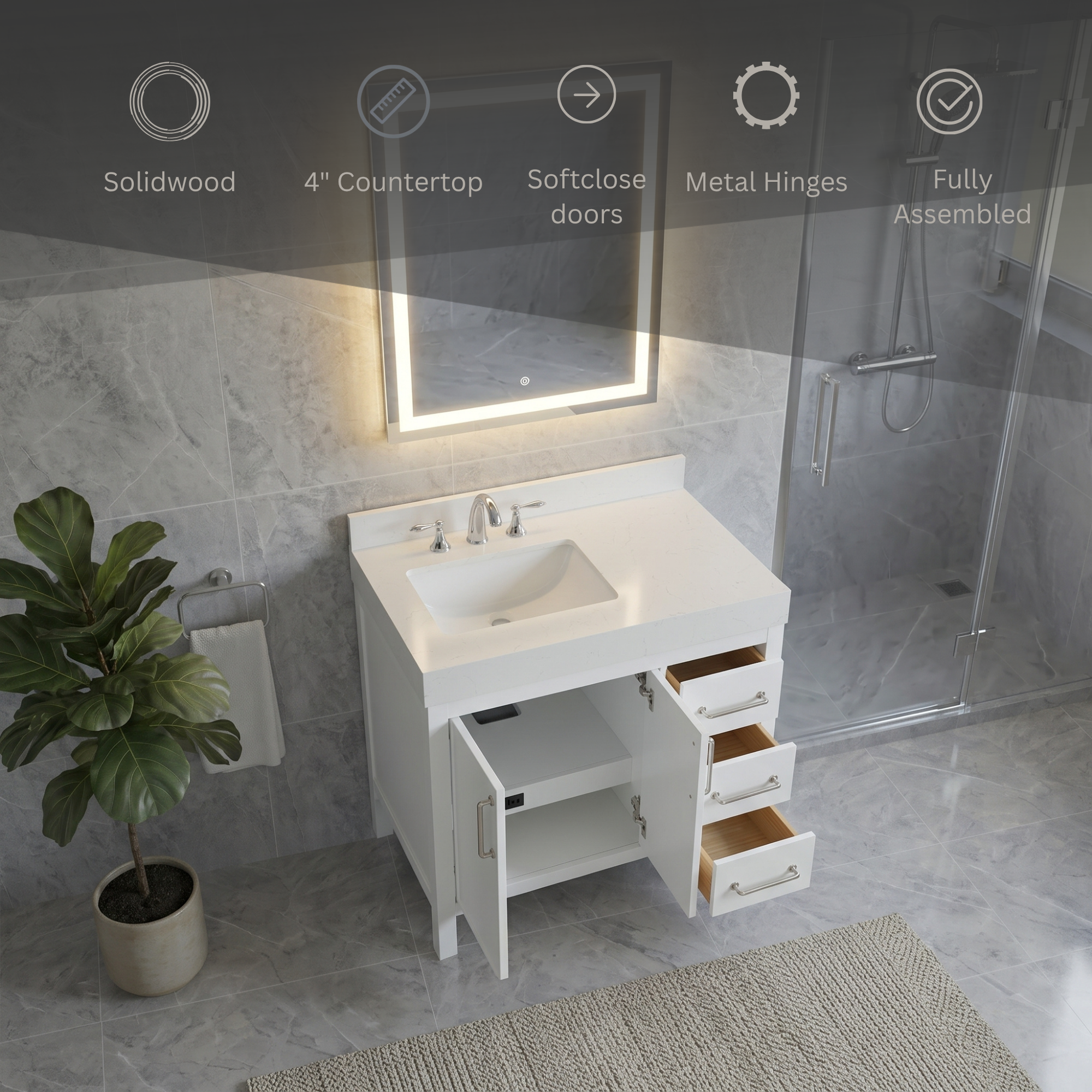 Lavanti Valvet - White 36" Left Sink