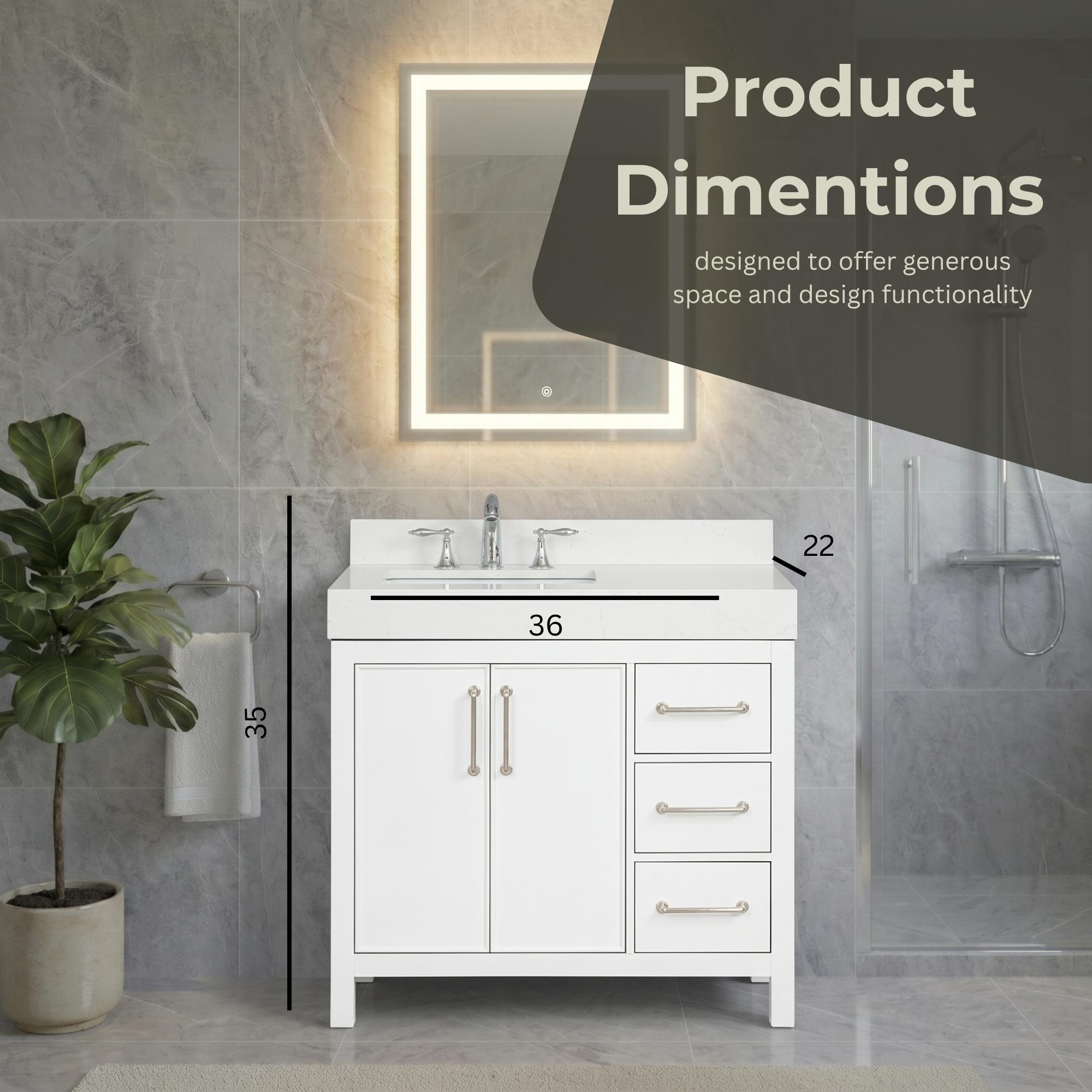 Lavanti Valvet - White 36" Left Sink