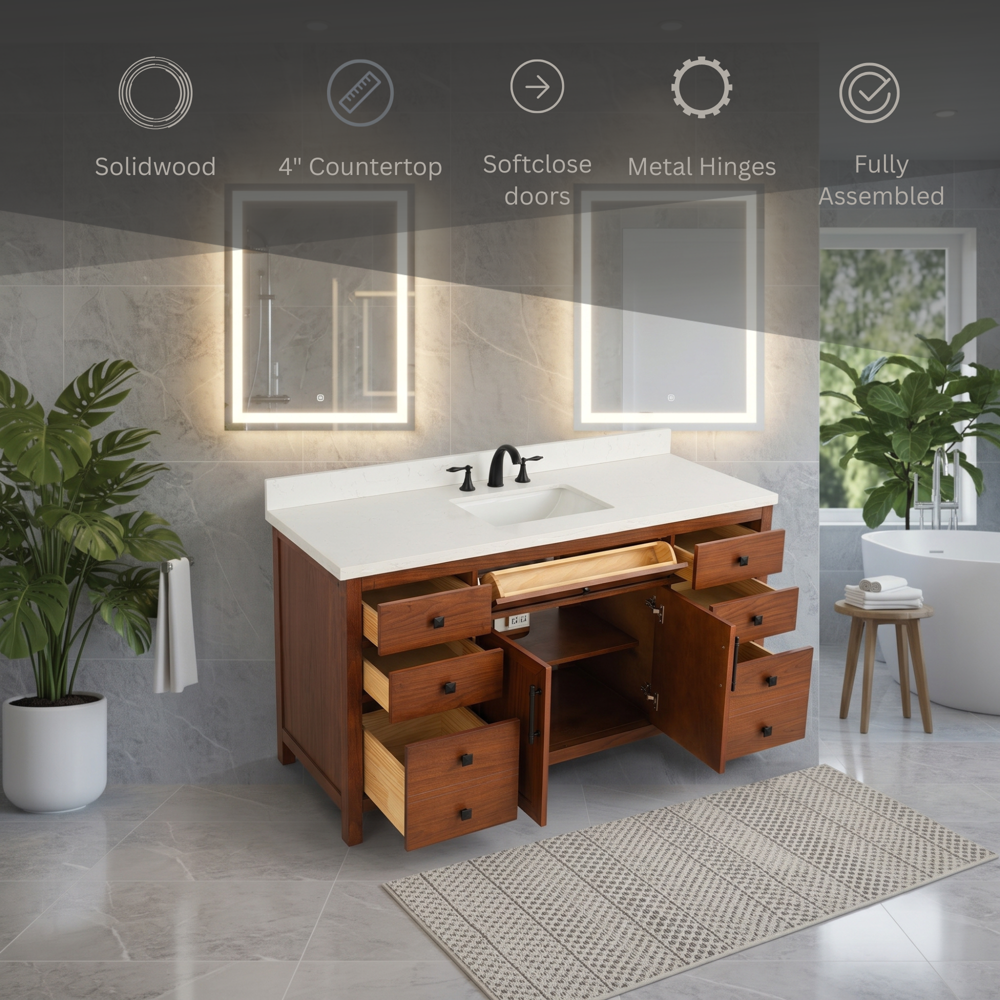 Lavanti Oakford - Walnut 60" Single Sink