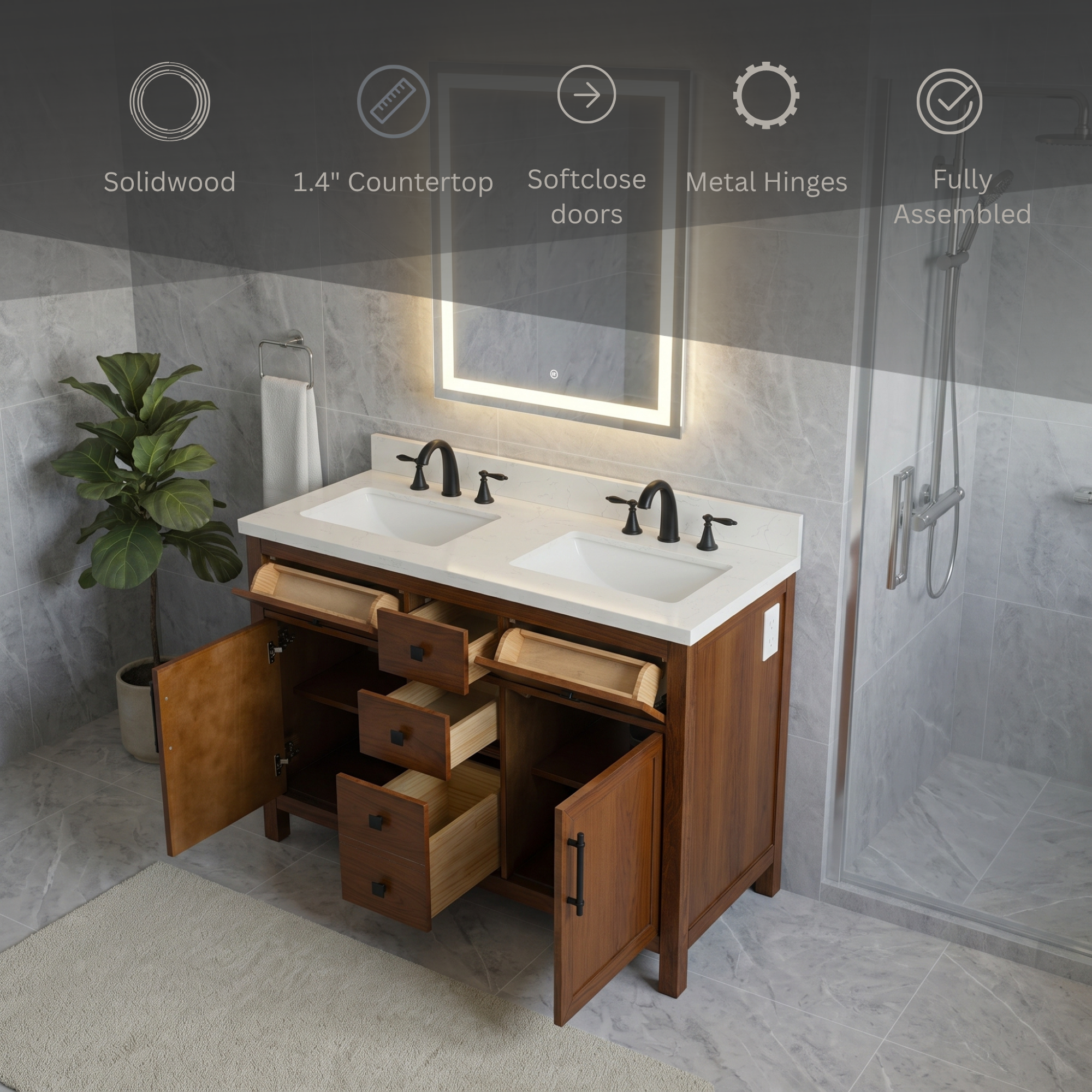 Lavanti Oakford - Walnut 48" Double Sink