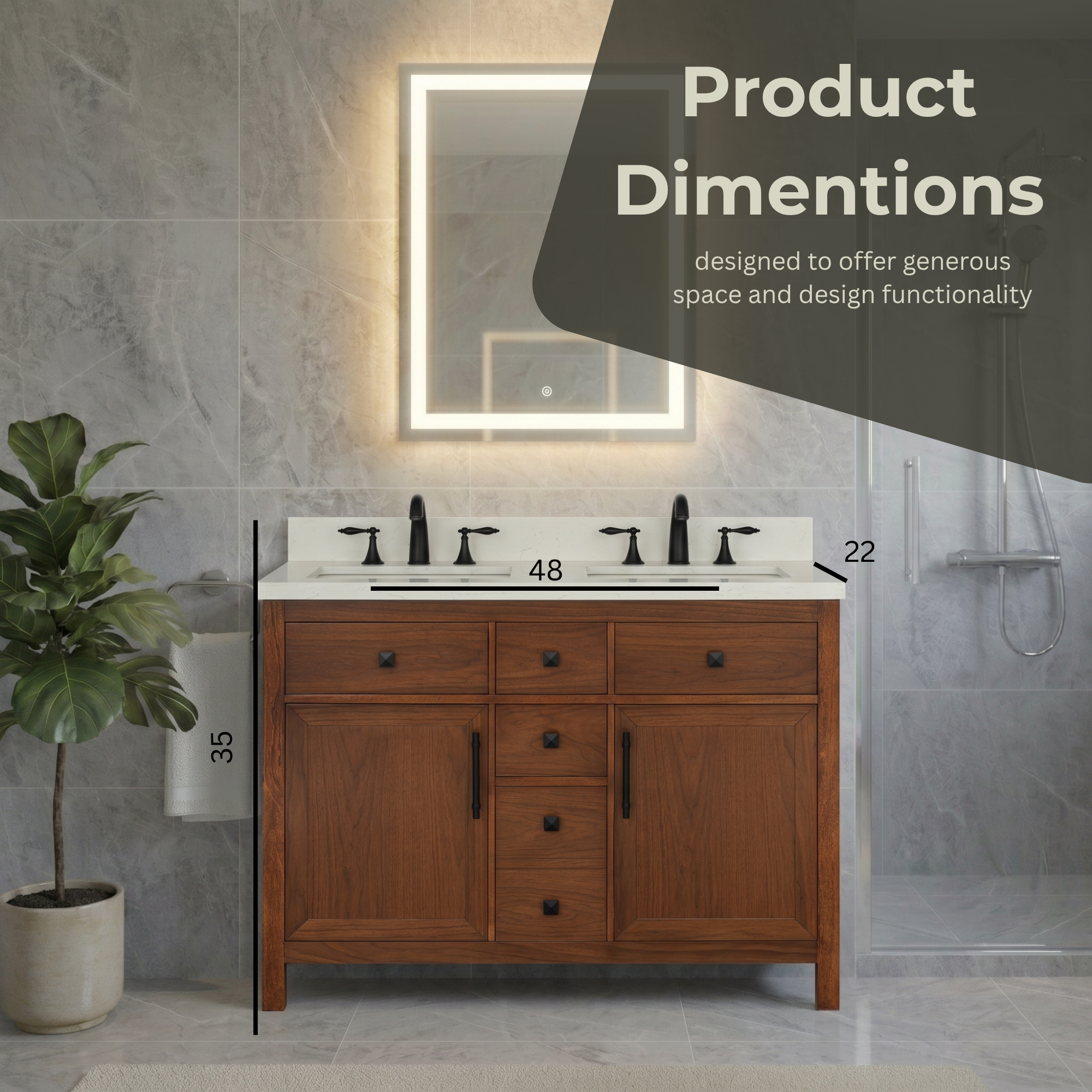 Lavanti Oakford - Walnut 48" Double Sink