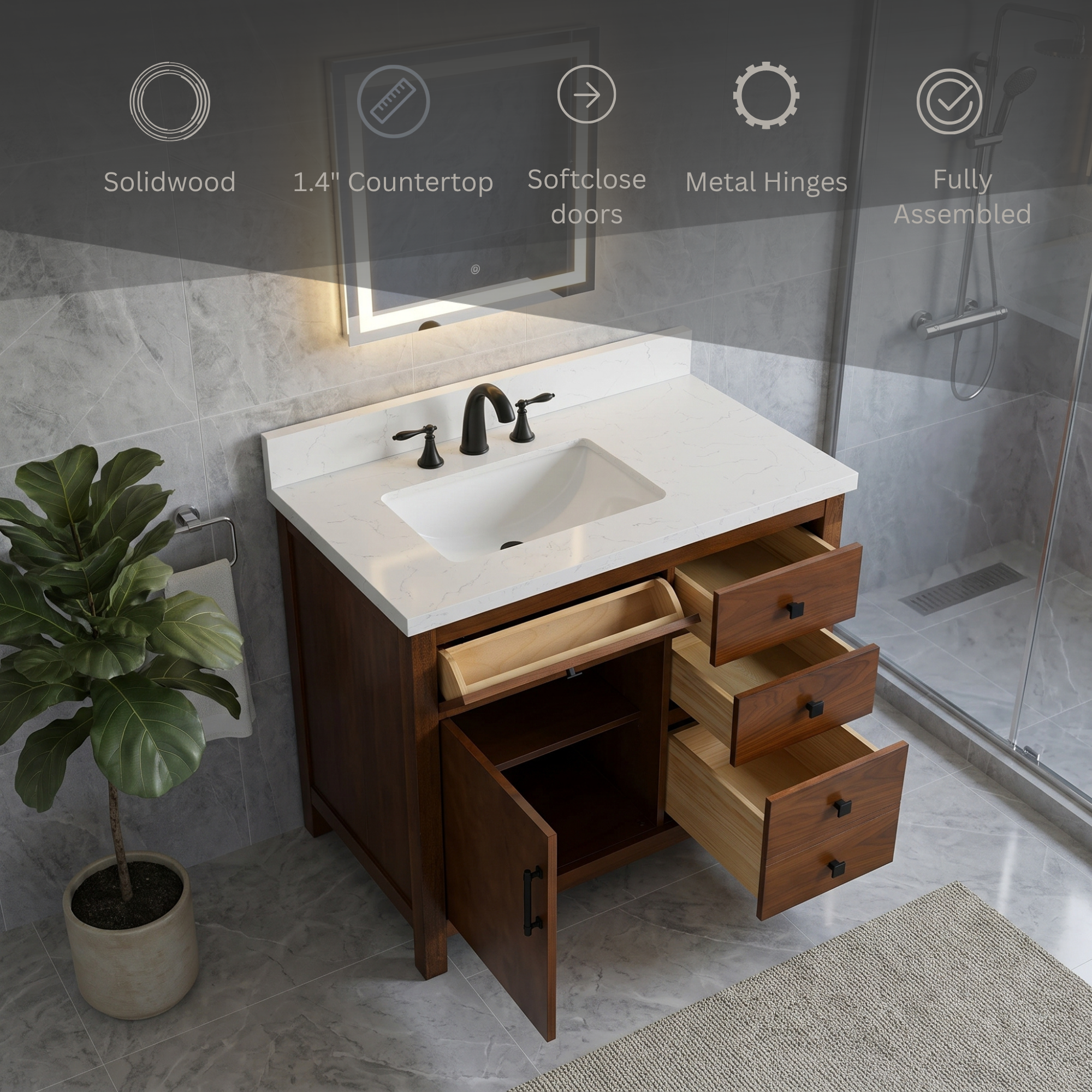 Lavanti Oakford - Walnut 36" Left Sink