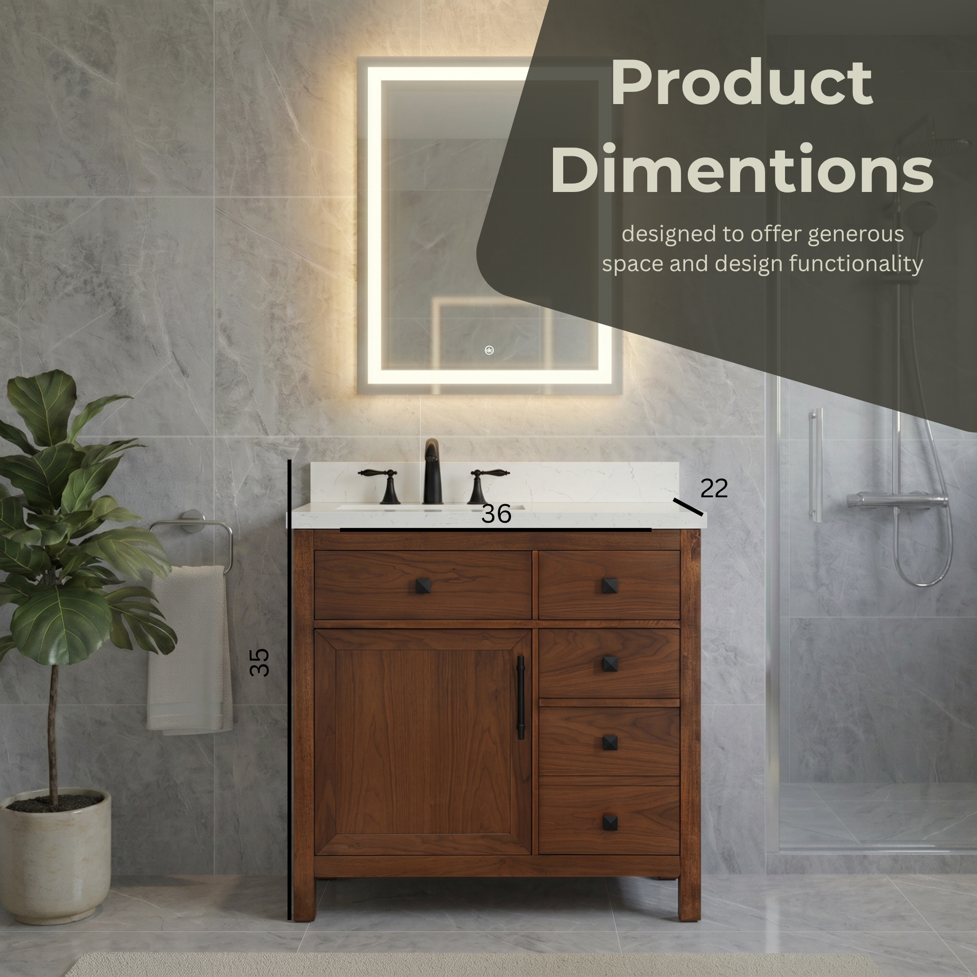 Lavanti Oakford - Walnut 36" Left Sink