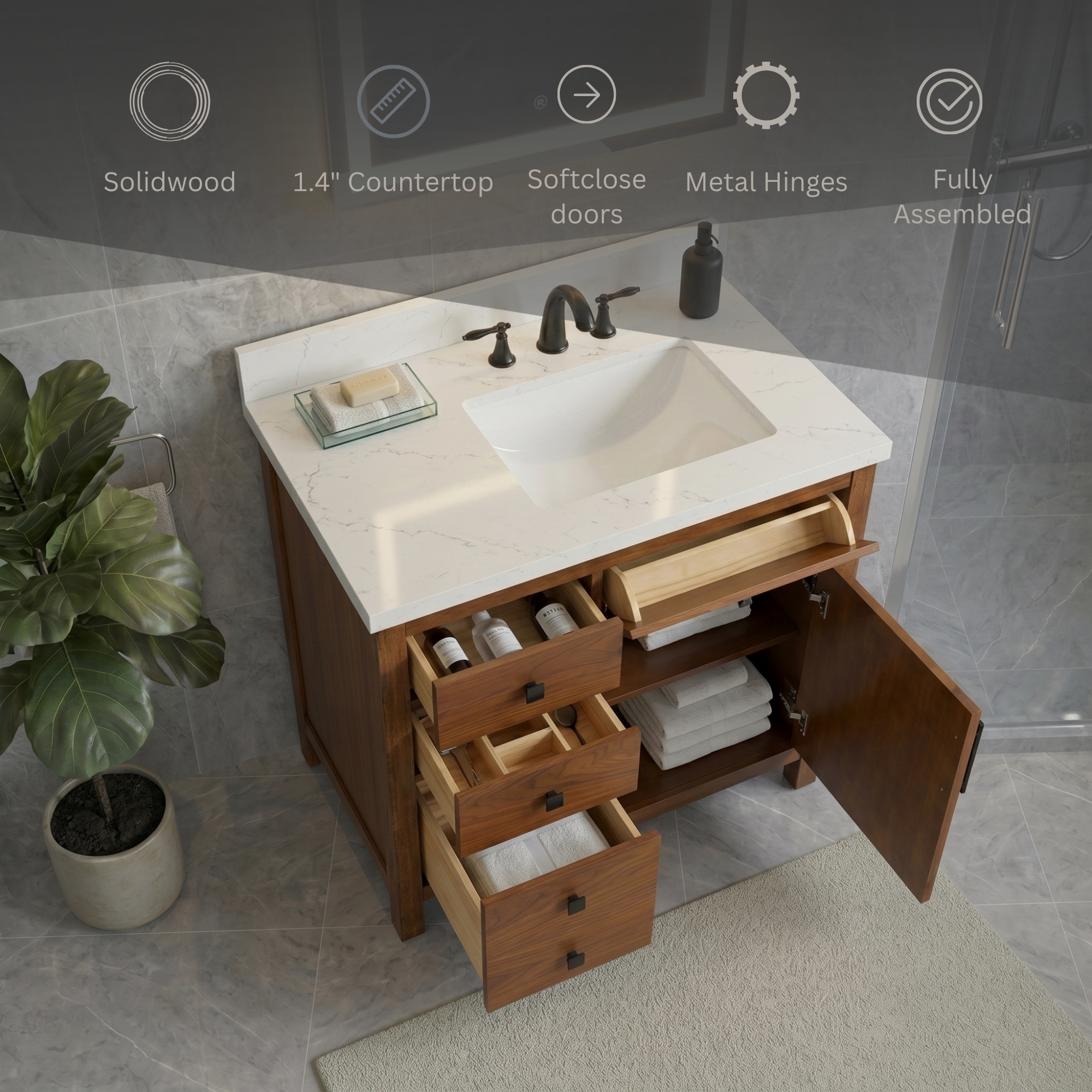 Lavanti Oakford - Walnut 36" Right Sink