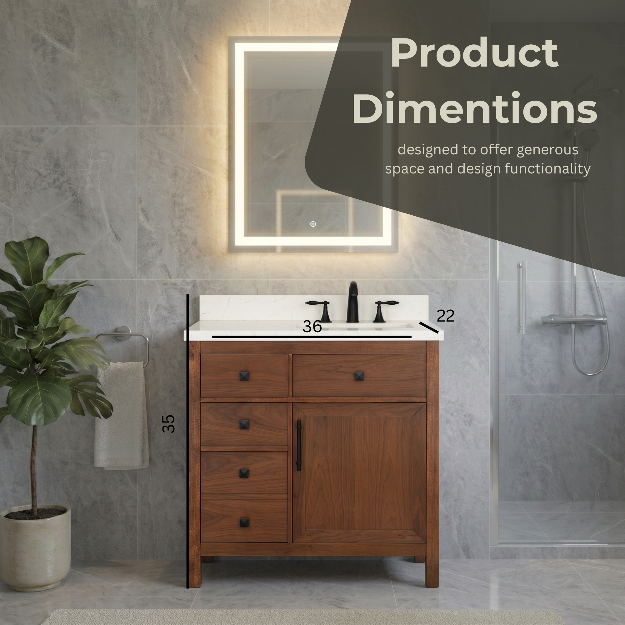 Lavanti Oakford - Walnut 36" Right Sink