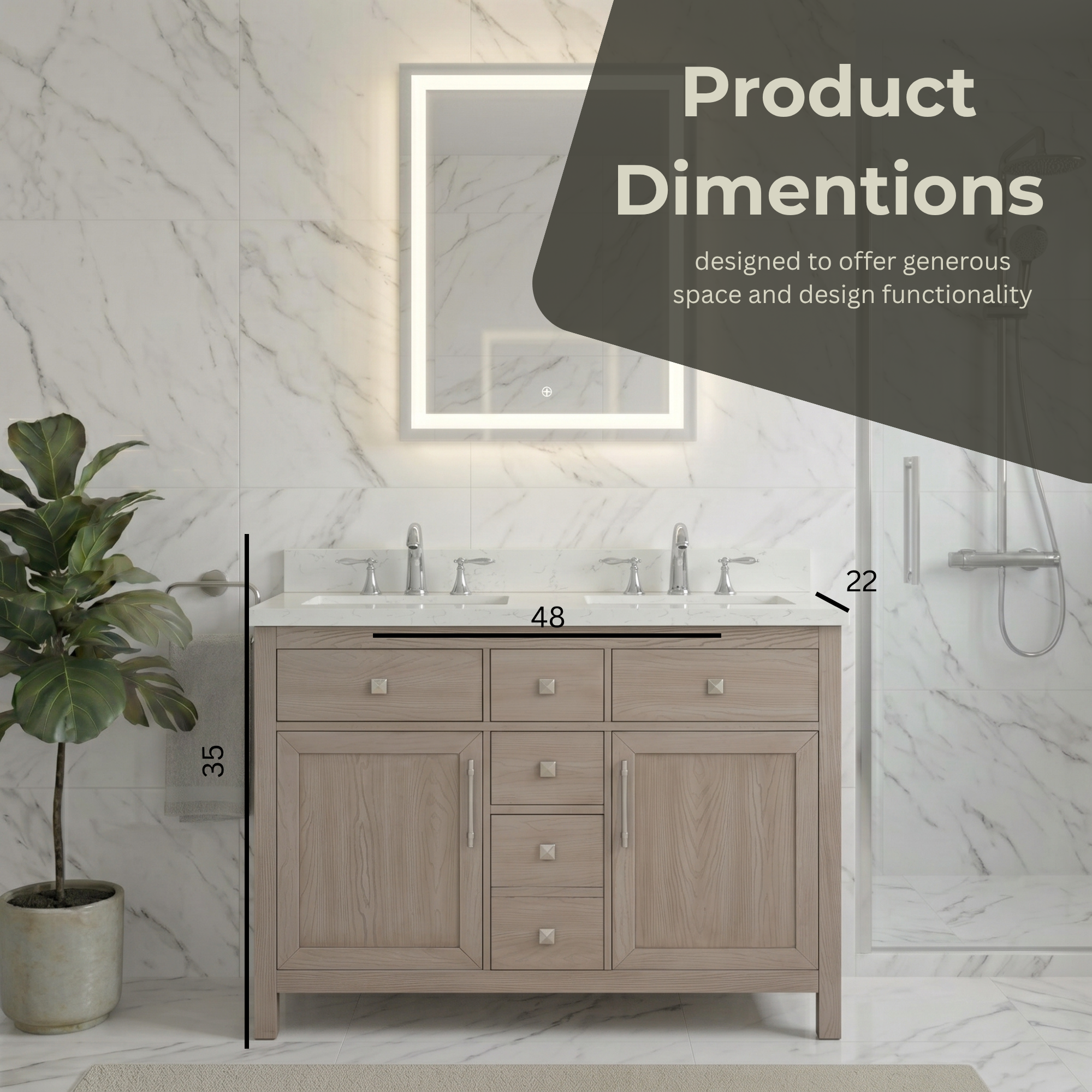 Lavanti Oakford - Rosewood Gray 48" Double Sink