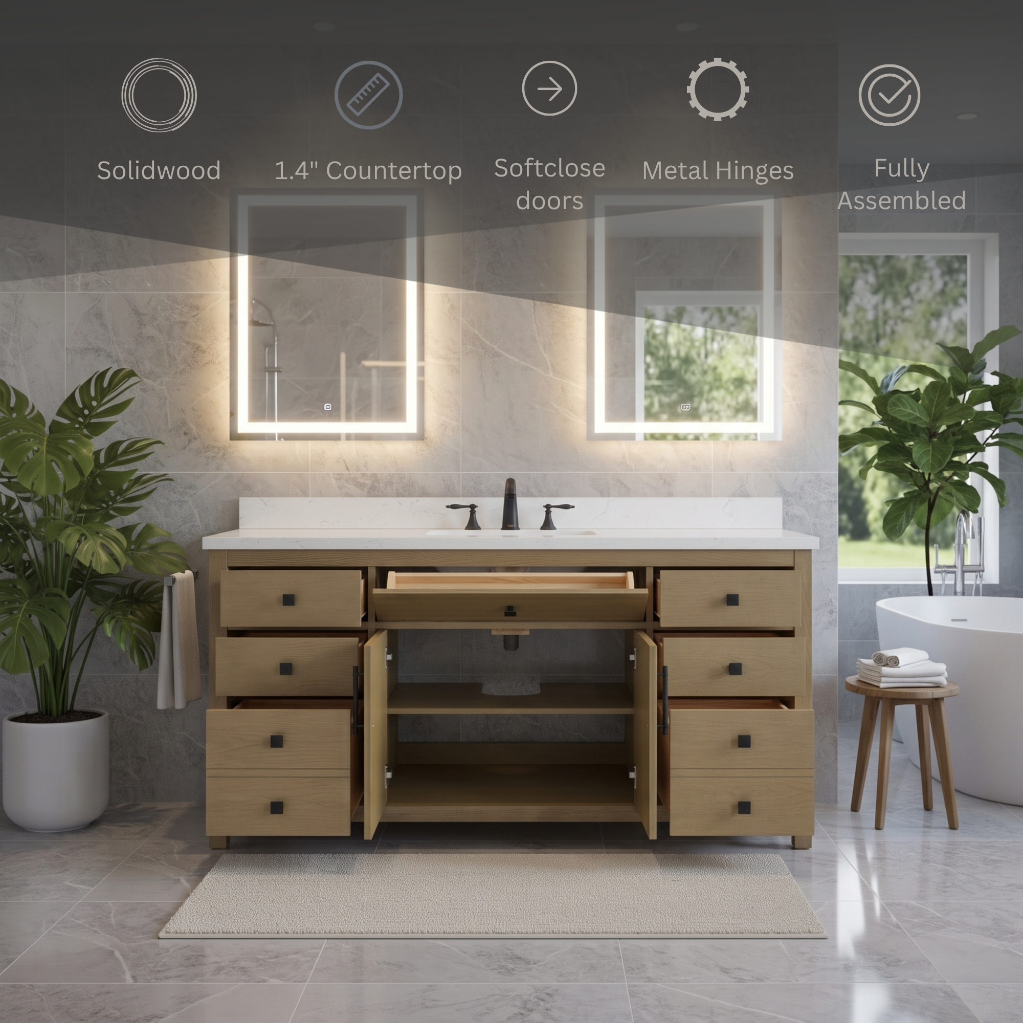 Lavanti Oakford - Oak 60" Single Sink