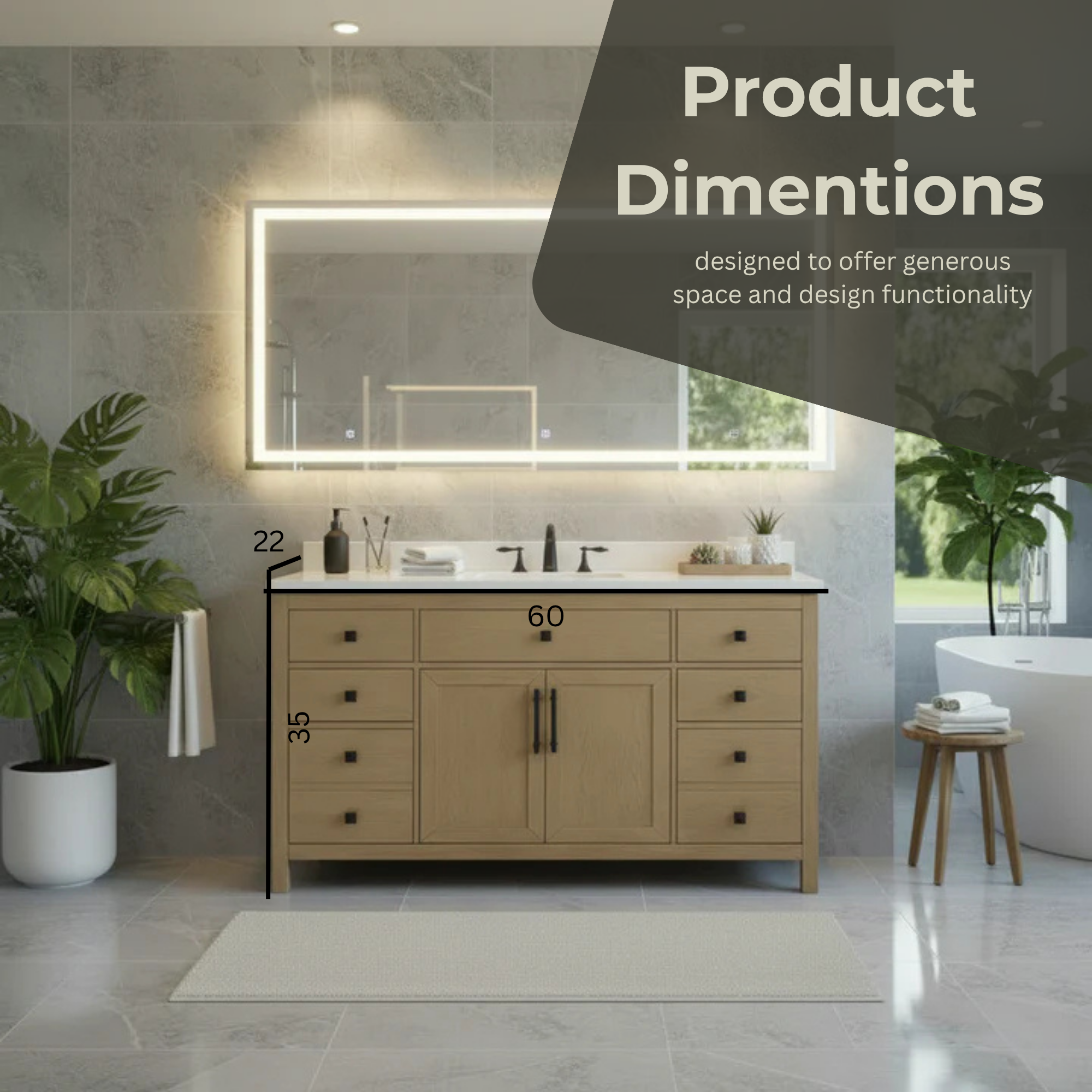 Lavanti Oakford - Oak 60" Single Sink