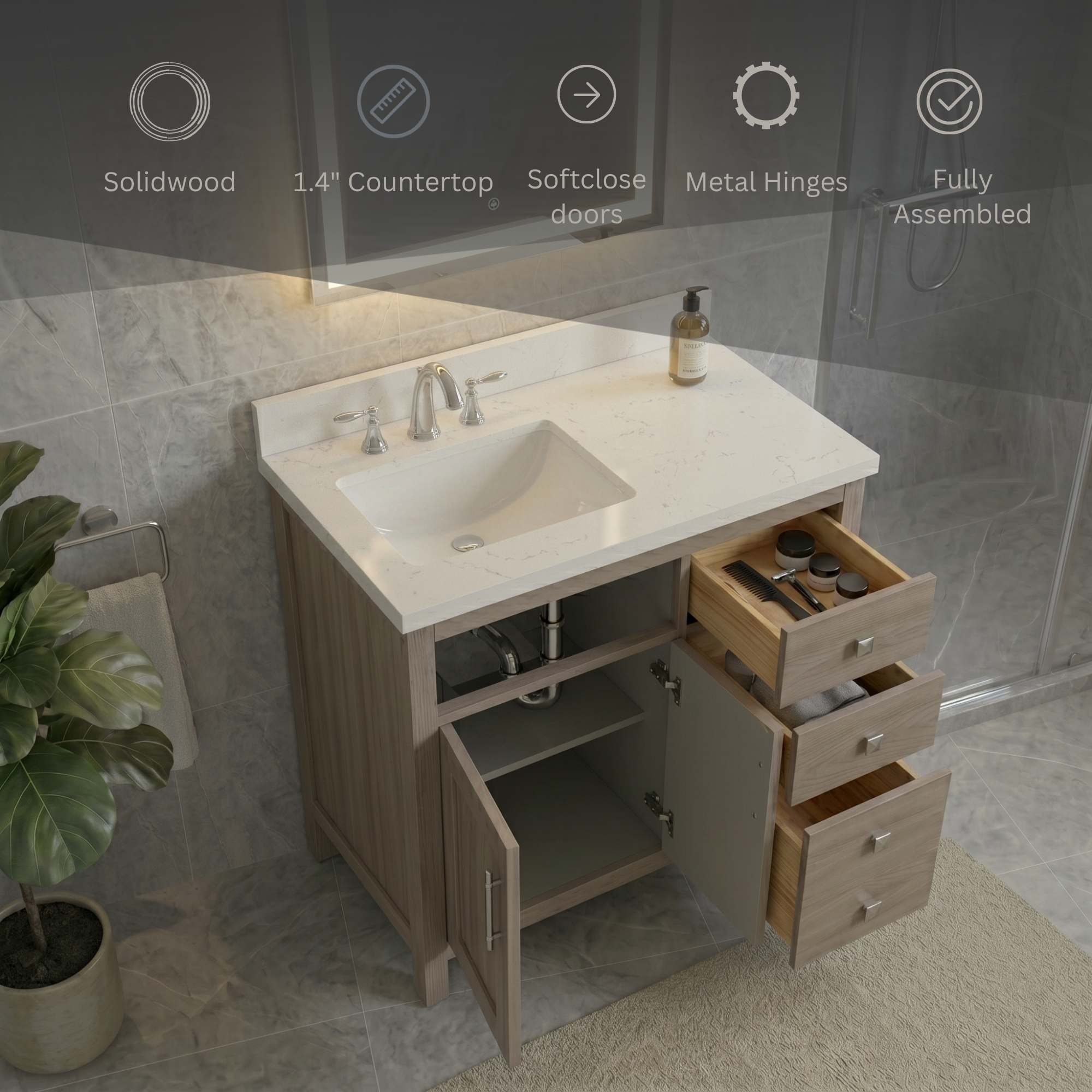 Lavanti Oakford - Rosewood Gray 36" Left Sink