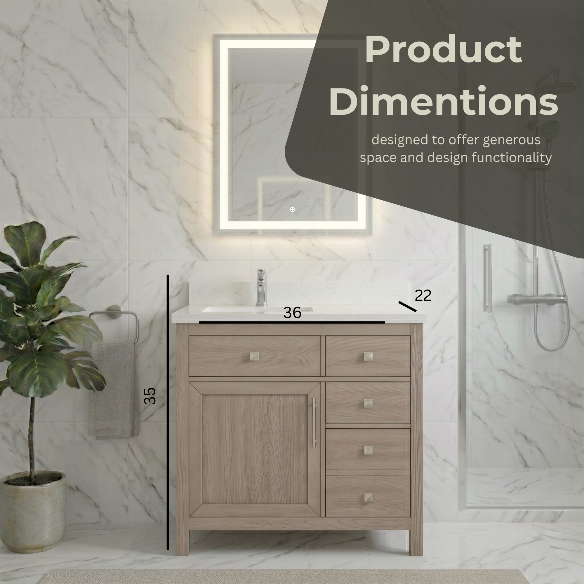 Lavanti Oakford - Rosewood Gray 36" Left Sink