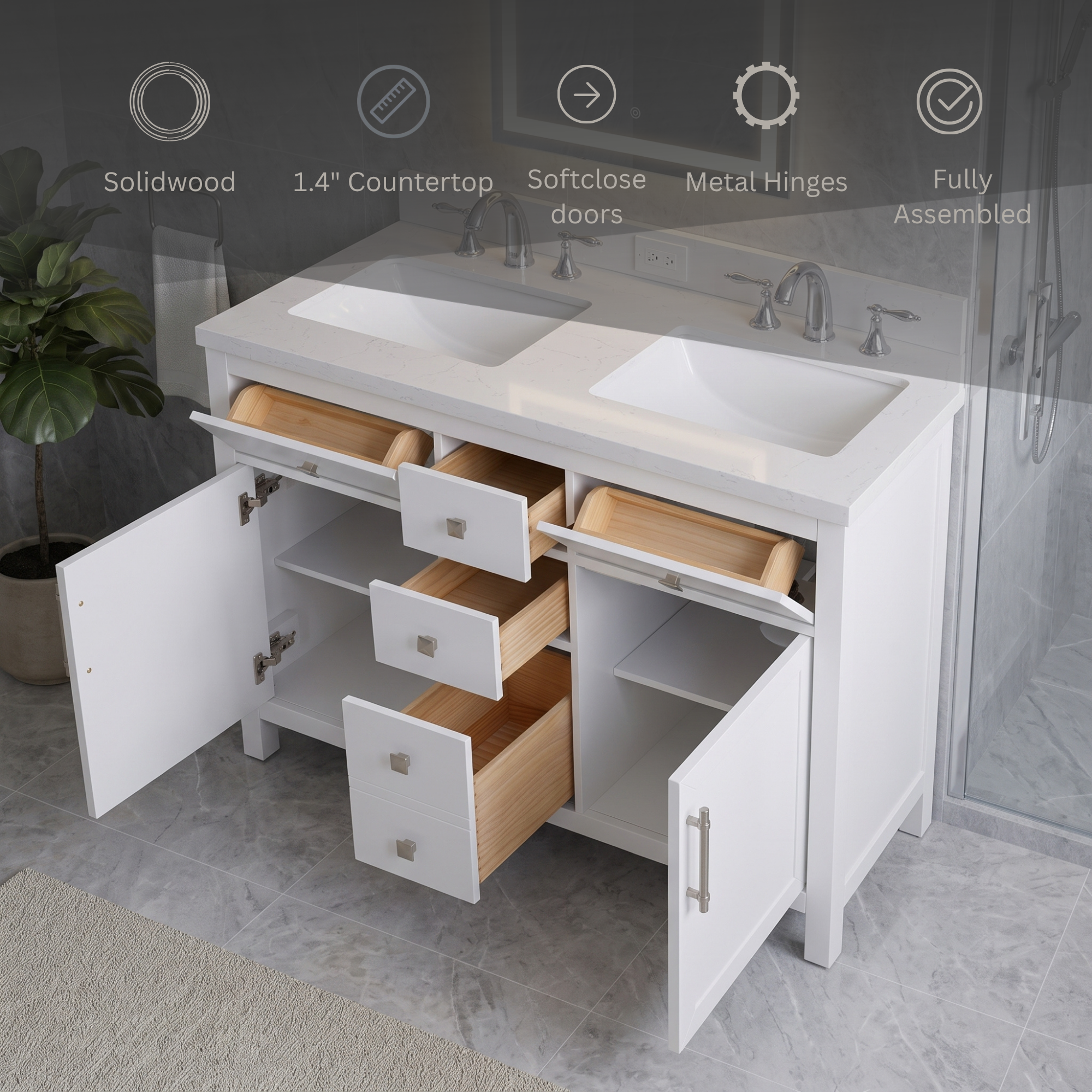 Lavanti Oakford - White 48" Double Sink