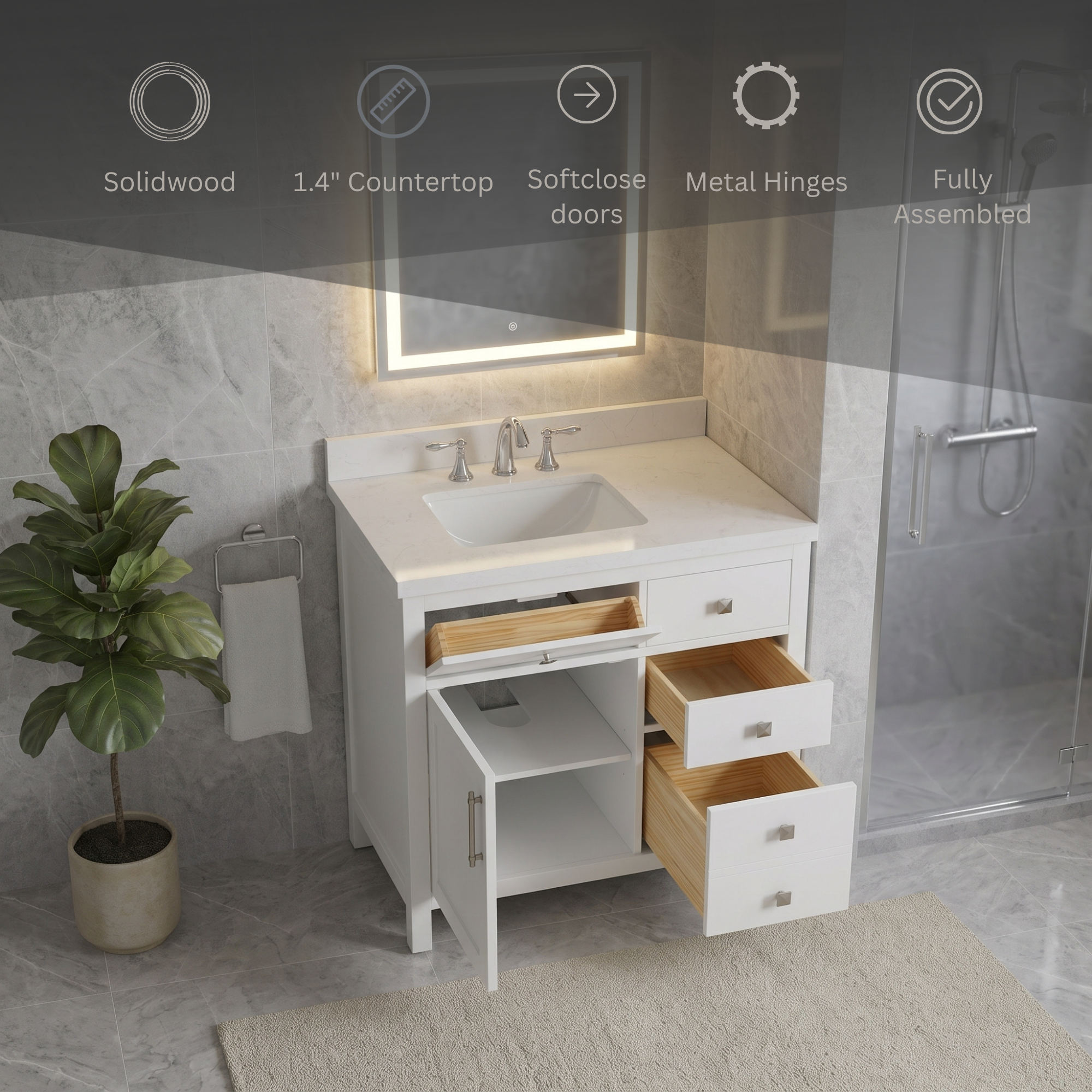 Lavanti Oakford - White 36" Left Sink