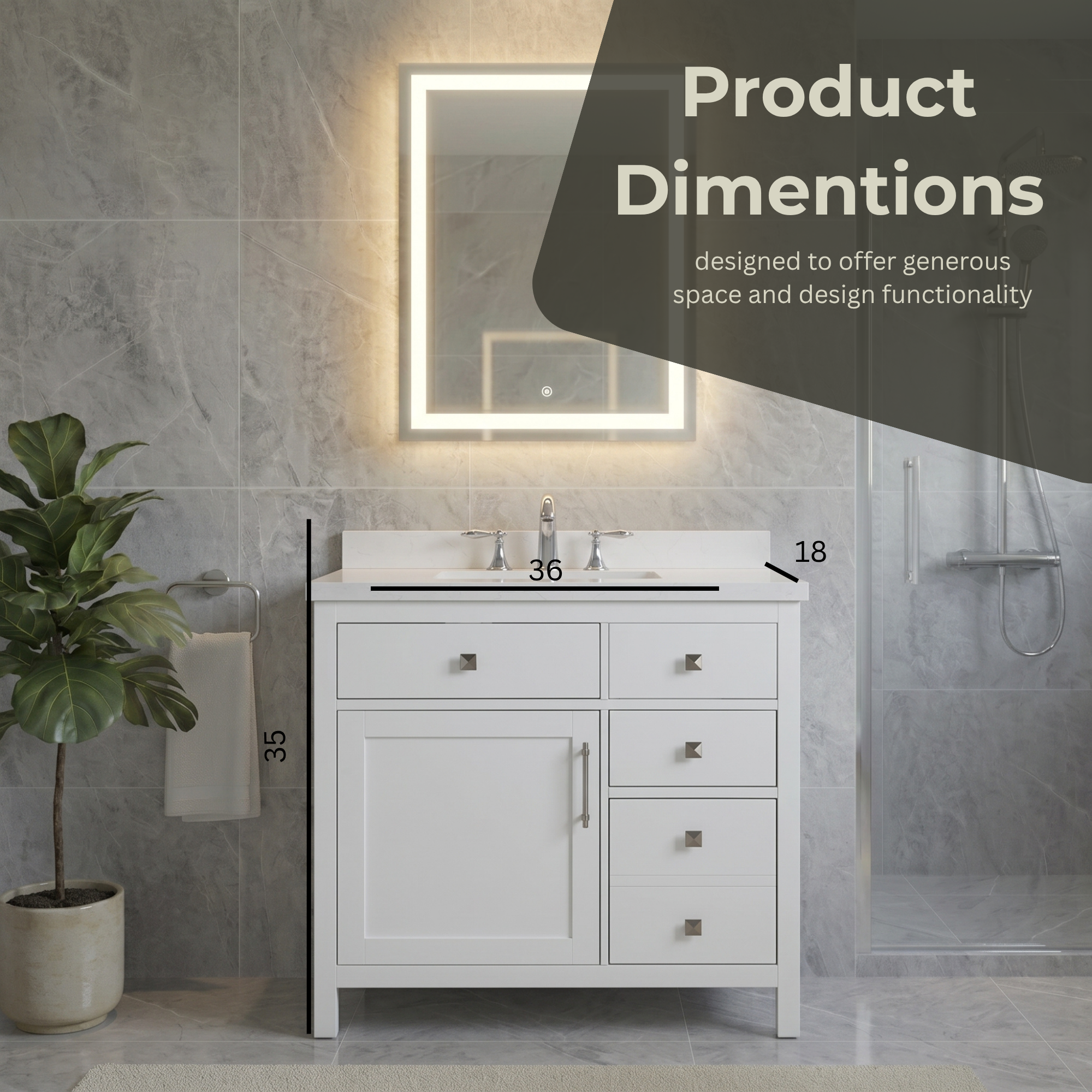 Lavanti Oakford - White 36x18" Left Sink
