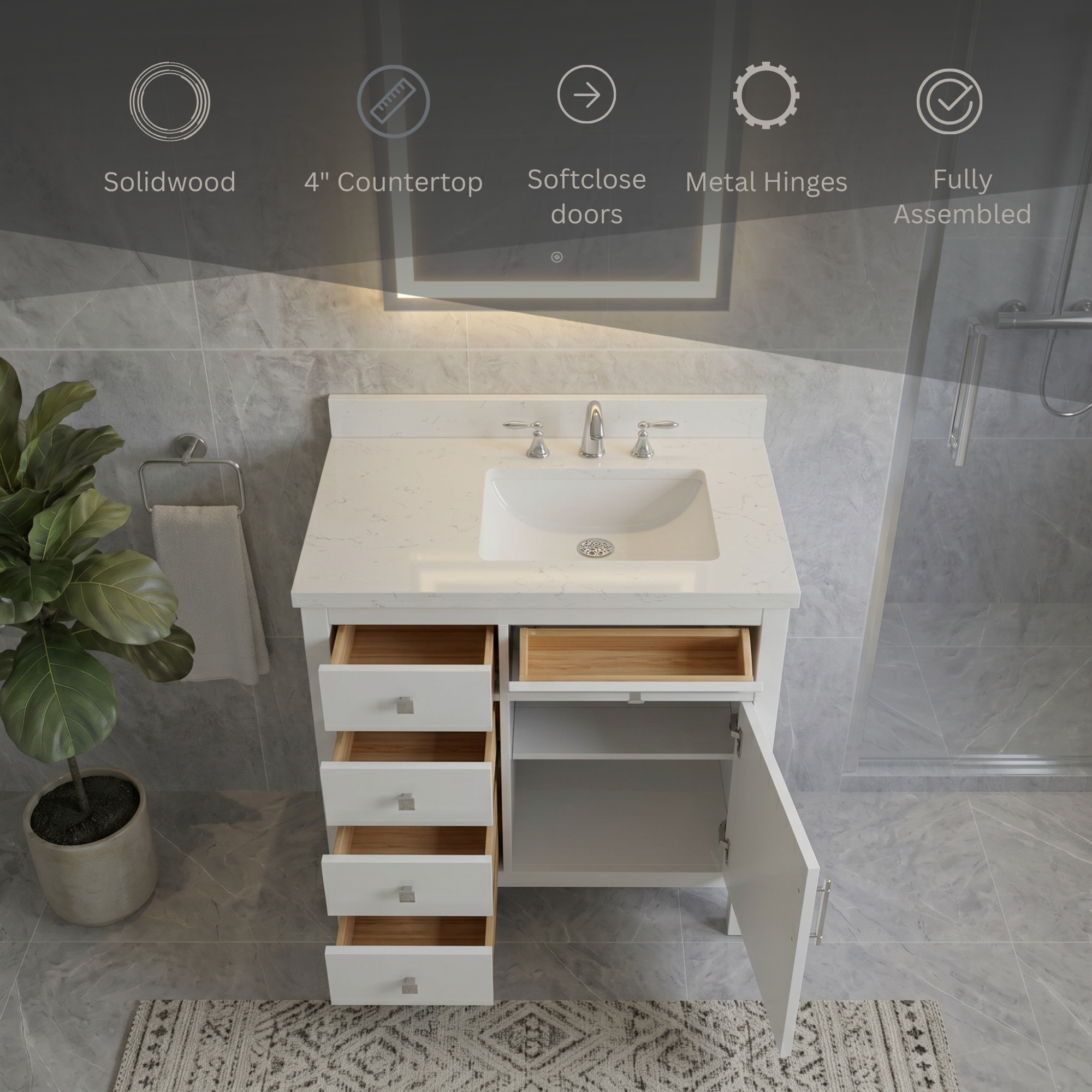 Lavanti Oakford - White 36" Right Sink