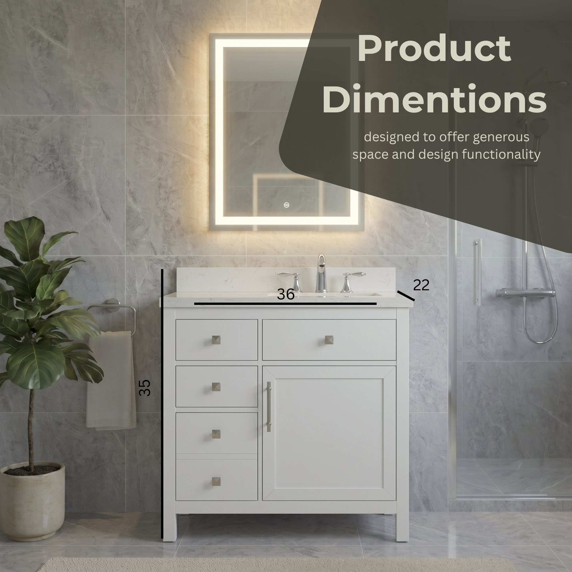 Lavanti Oakford - White 36" Right Sink