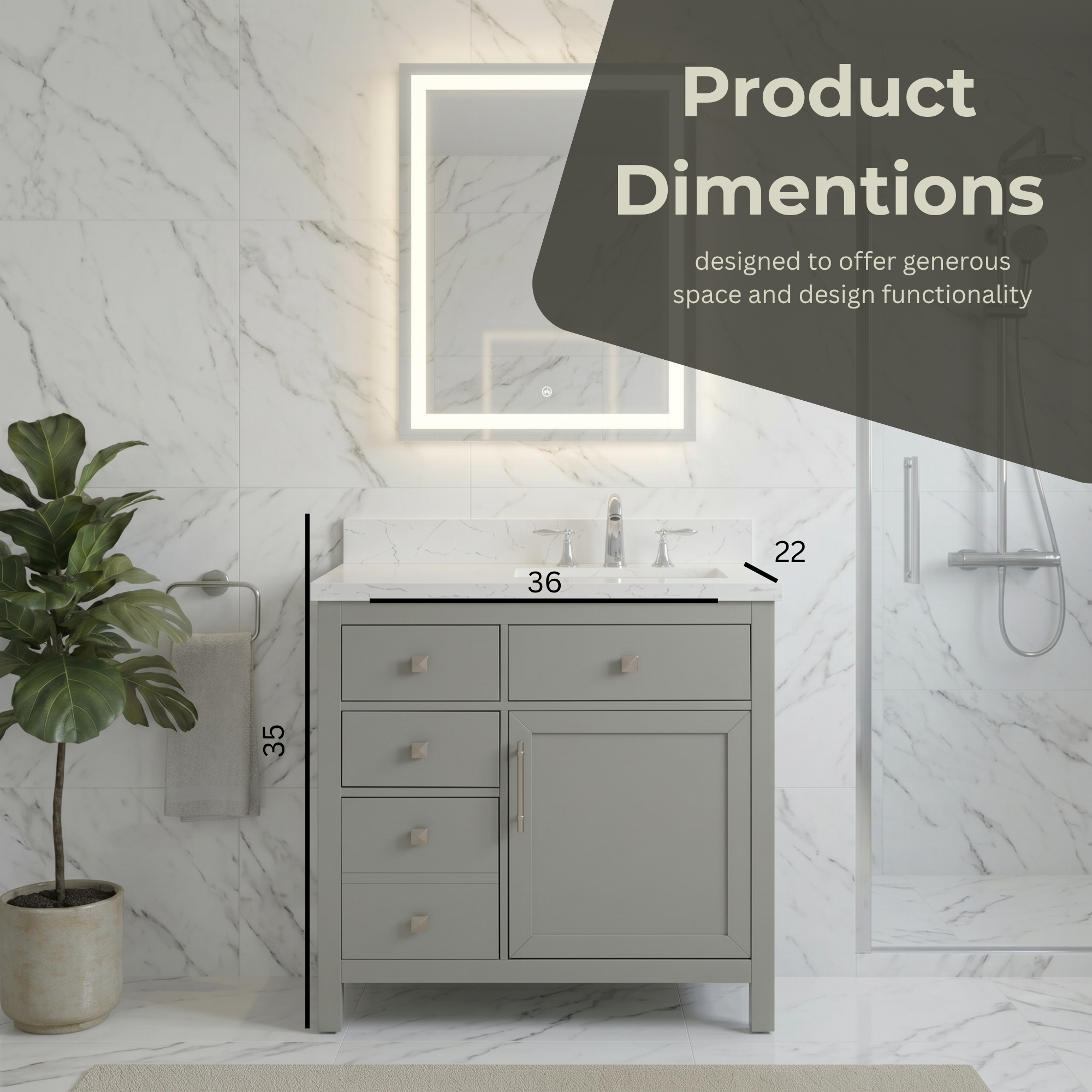 Lavanti Oakford - Gray 36" Right Sink