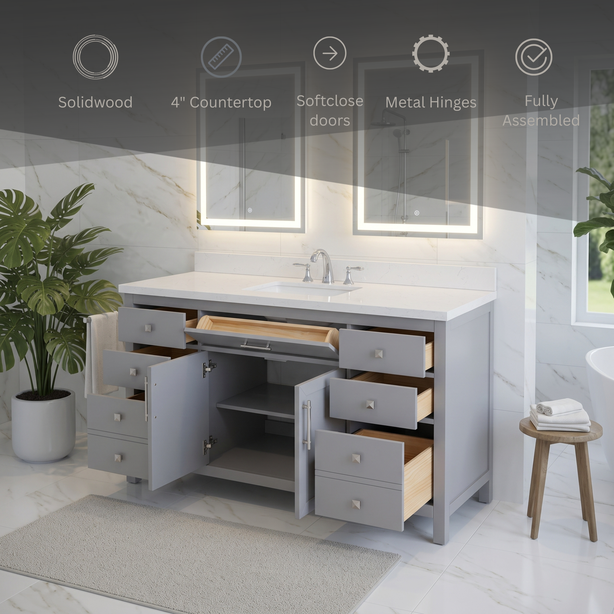 Lavanti Oakford - Gray 60" Single Sink