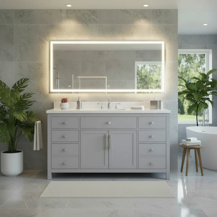 Gray 60 inch single sink bathroom vanity - Lavanti Oakford
